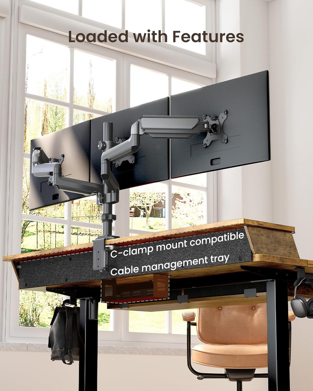 ErGear 55 X 30 Inch Electric Standing Desk with 4 Drawers, Height Adjustable Desk with Storage, C-Clamp Mount Compatible, Home Office Table with Cable Management Tray, Vintage Brown - 55 X 30 Inch