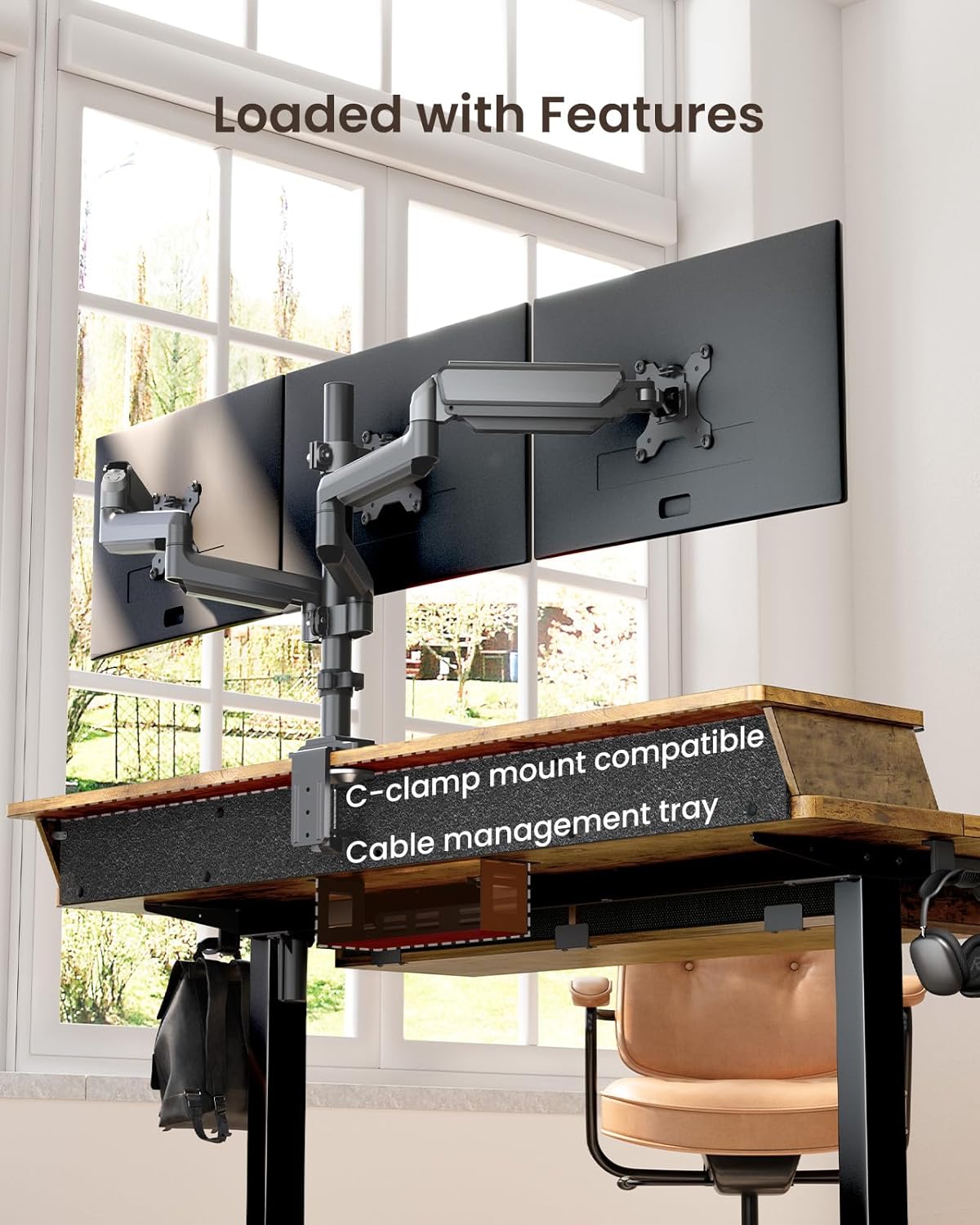 ErGear 55 X 30 Inch Electric Standing Desk with 4 Drawers, Height Adjustable Desk with Storage, C-Clamp Mount Compatible, Home Office Table with Cable Management Tray, Vintage Brown - 55 X 30 Inch