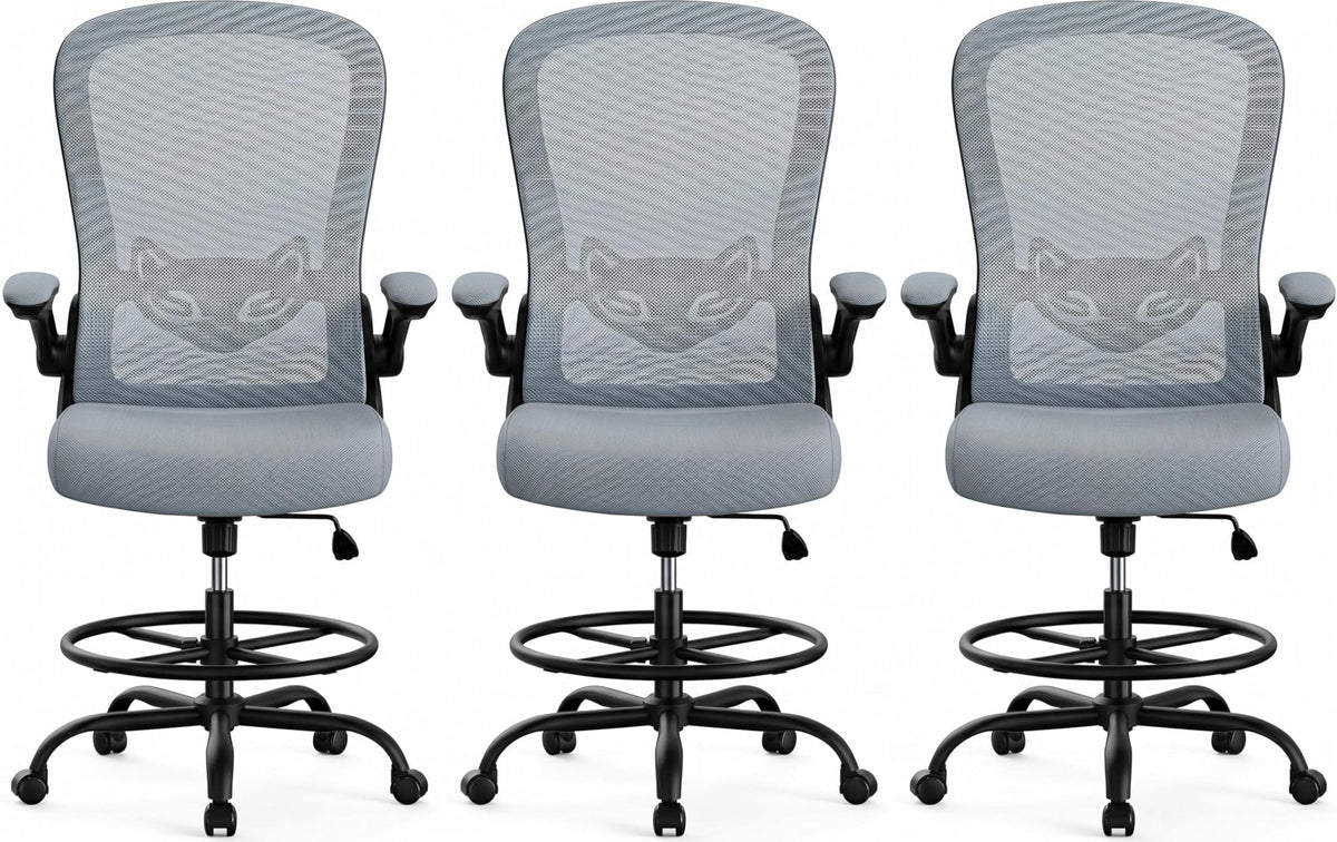 ErGear Drafting Chair, Standing Desk Chair with Flip-Up Armrests, High Desk Chair Adjustable Height, Ergonomic Tall Office Chair with Lumbar Support and Adjustable Footrest Ring - Blue