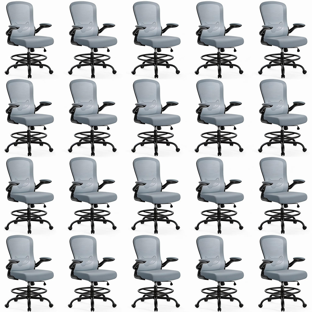 ErGear Drafting Chair, Standing Desk Chair with Flip-Up Armrests, High Desk Chair Adjustable Height, Ergonomic Tall Office Chair with Lumbar Support and Adjustable Footrest Ring - Blue