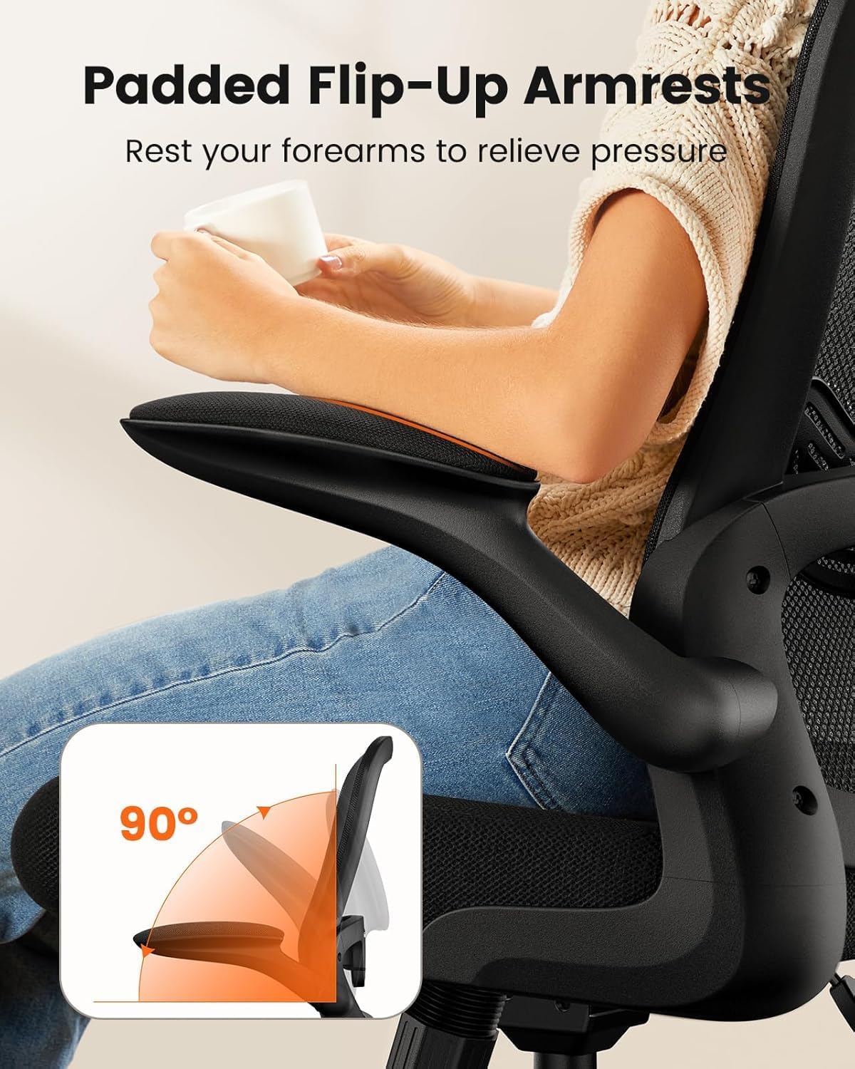 ErGear Drafting Chair, Standing Desk Chair with Flip-Up Armrests, High Desk Chair Adjustable Height, Ergonomic Tall Office Chair with Lumbar Support and Adjustable Footrest Ring - Khaki