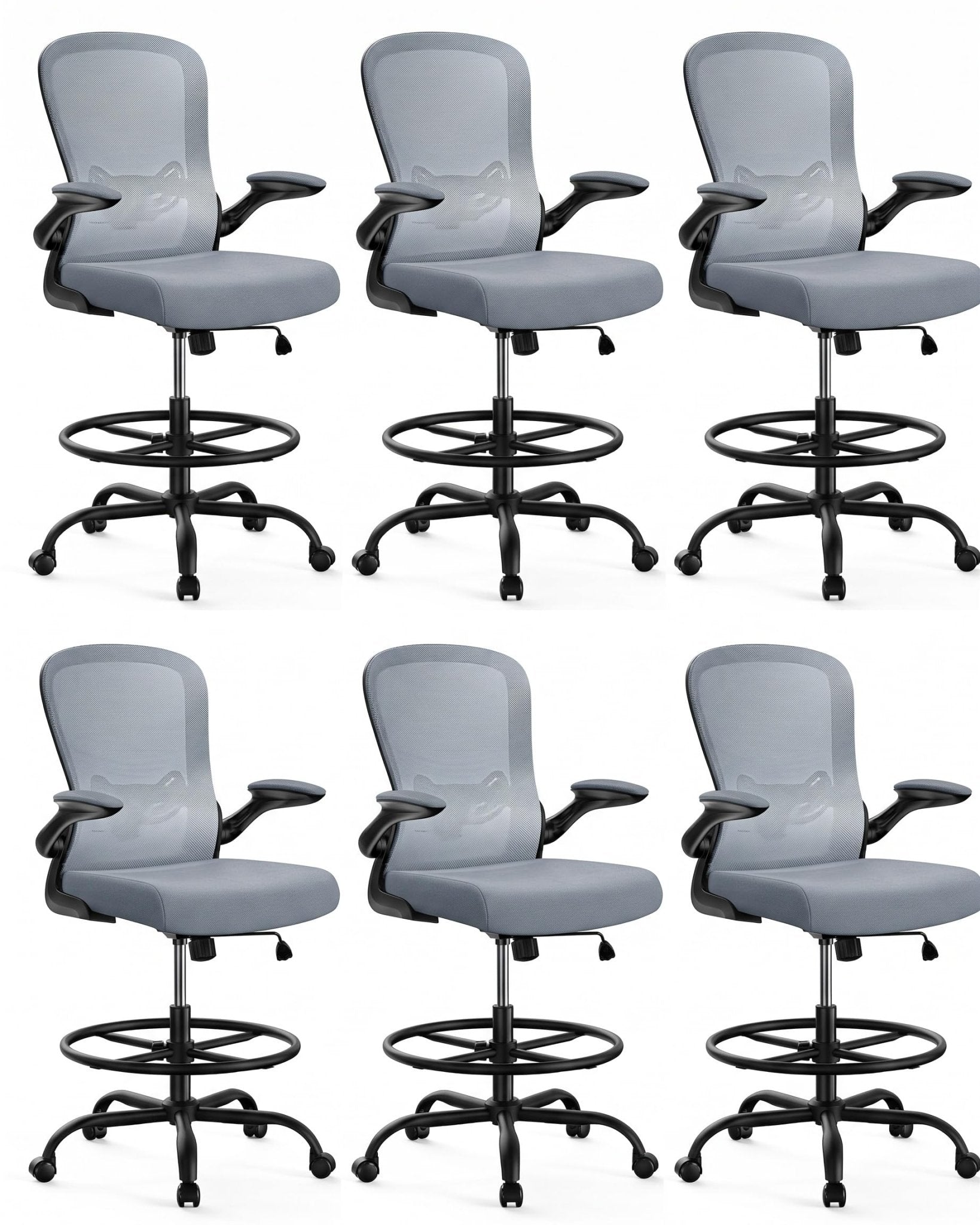 ErGear Drafting Chair, Standing Desk Chair with Flip-Up Armrests, High Desk Chair Adjustable Height, Ergonomic Tall Office Chair with Lumbar Support and Adjustable Footrest Ring - Blue