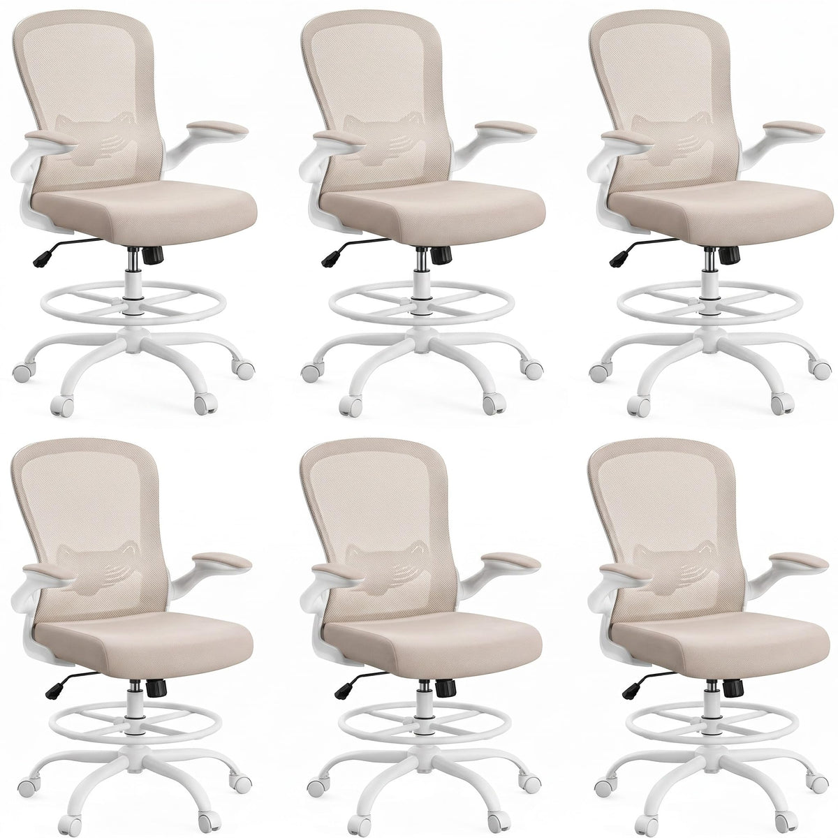 ErGear Drafting Chair, Standing Desk Chair with Flip-Up Armrests, High Desk Chair Adjustable Height, Ergonomic Tall Office Chair with Lumbar Support and Adjustable Footrest Ring - Khaki