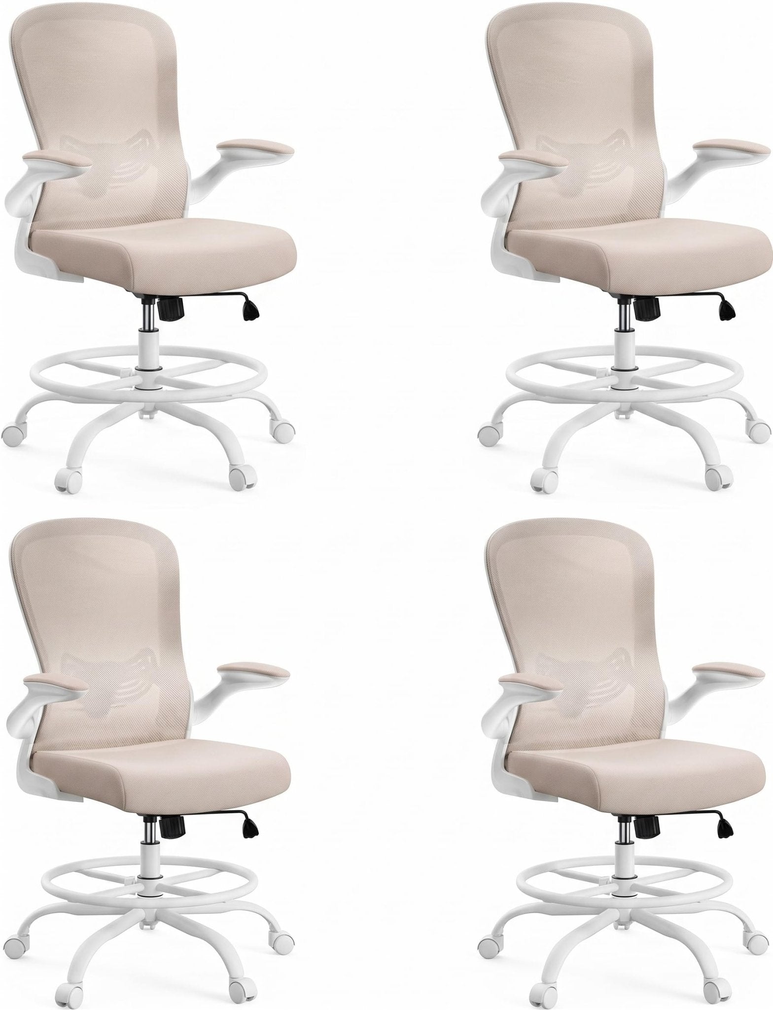 ErGear Drafting Chair, Standing Desk Chair with Flip-Up Armrests, High Desk Chair Adjustable Height, Ergonomic Tall Office Chair with Lumbar Support and Adjustable Footrest Ring - Khaki
