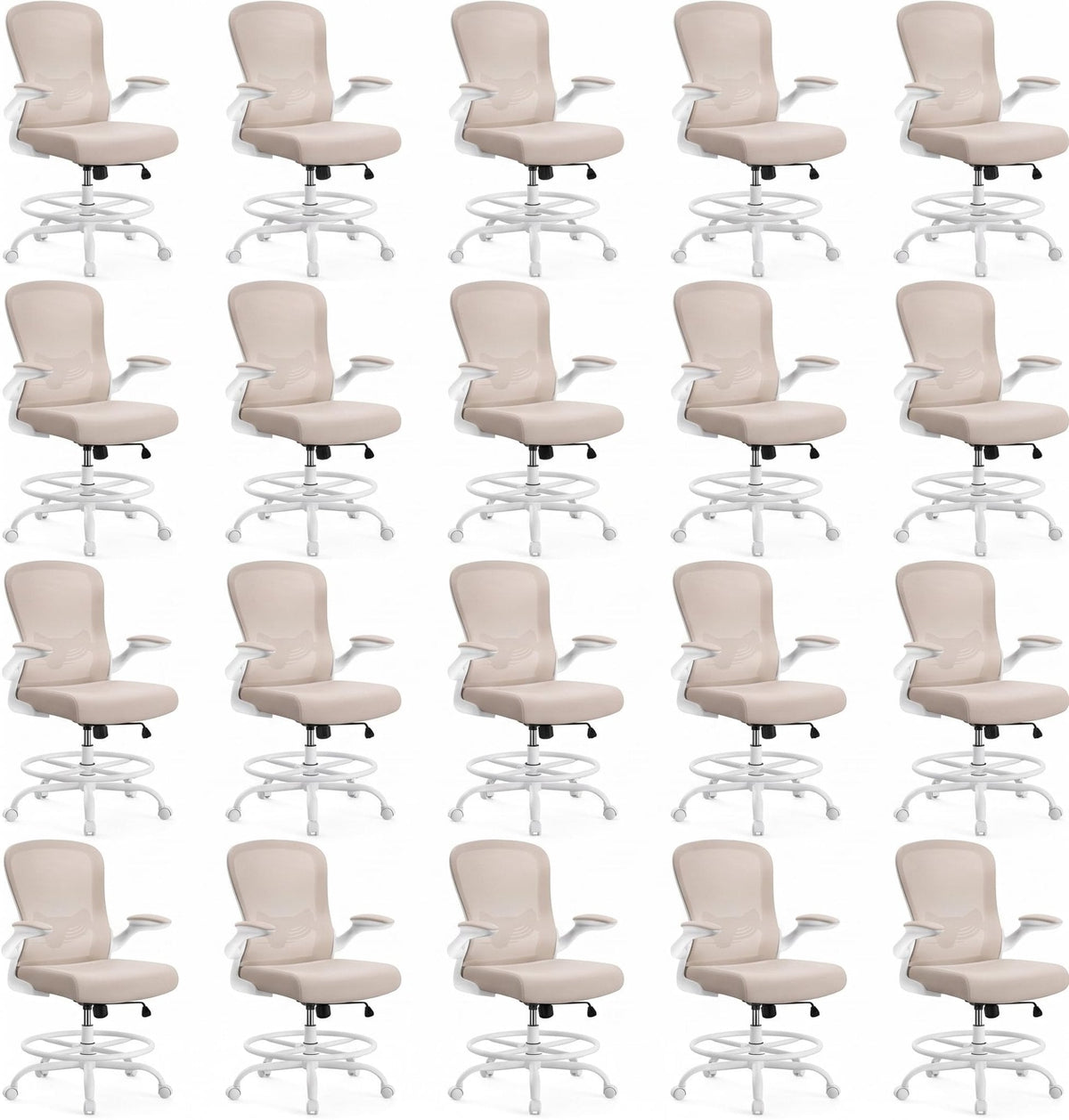 ErGear Drafting Chair, Standing Desk Chair with Flip-Up Armrests, High Desk Chair Adjustable Height, Ergonomic Tall Office Chair with Lumbar Support and Adjustable Footrest Ring - Khaki