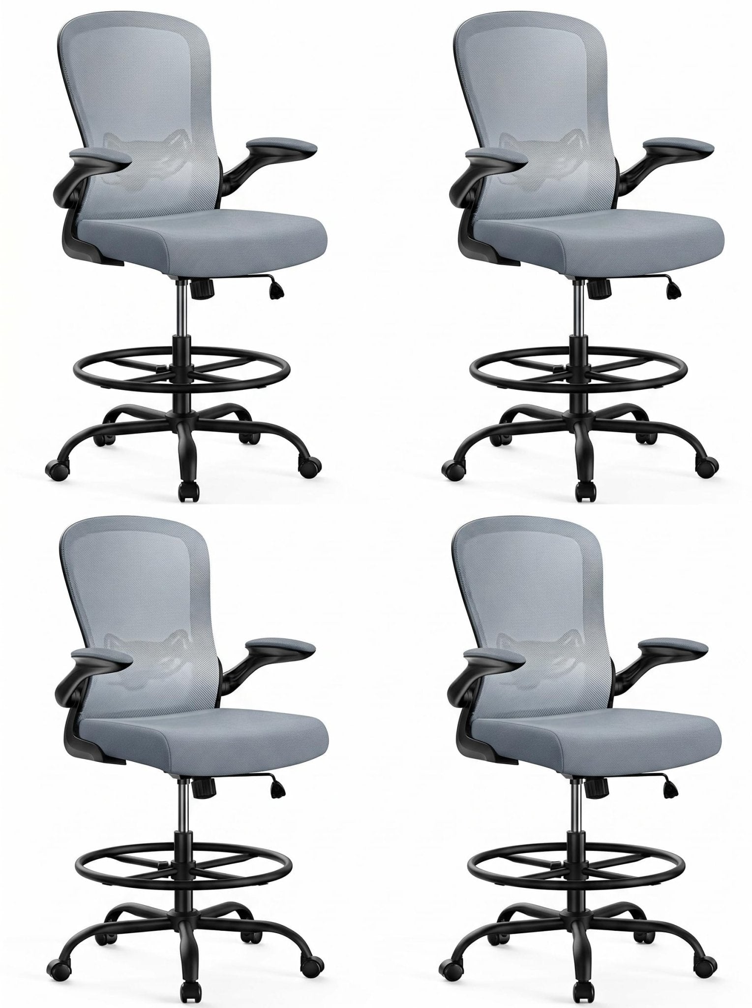 ErGear Drafting Chair, Standing Desk Chair with Flip-Up Armrests, High Desk Chair Adjustable Height, Ergonomic Tall Office Chair with Lumbar Support and Adjustable Footrest Ring - Blue
