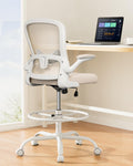 ErGear Drafting Chair, Standing Desk Chair with Flip-Up Armrests, High Desk Chair Adjustable Height, Ergonomic Tall Office Chair with Lumbar Support and Adjustable Footrest Ring - Khaki