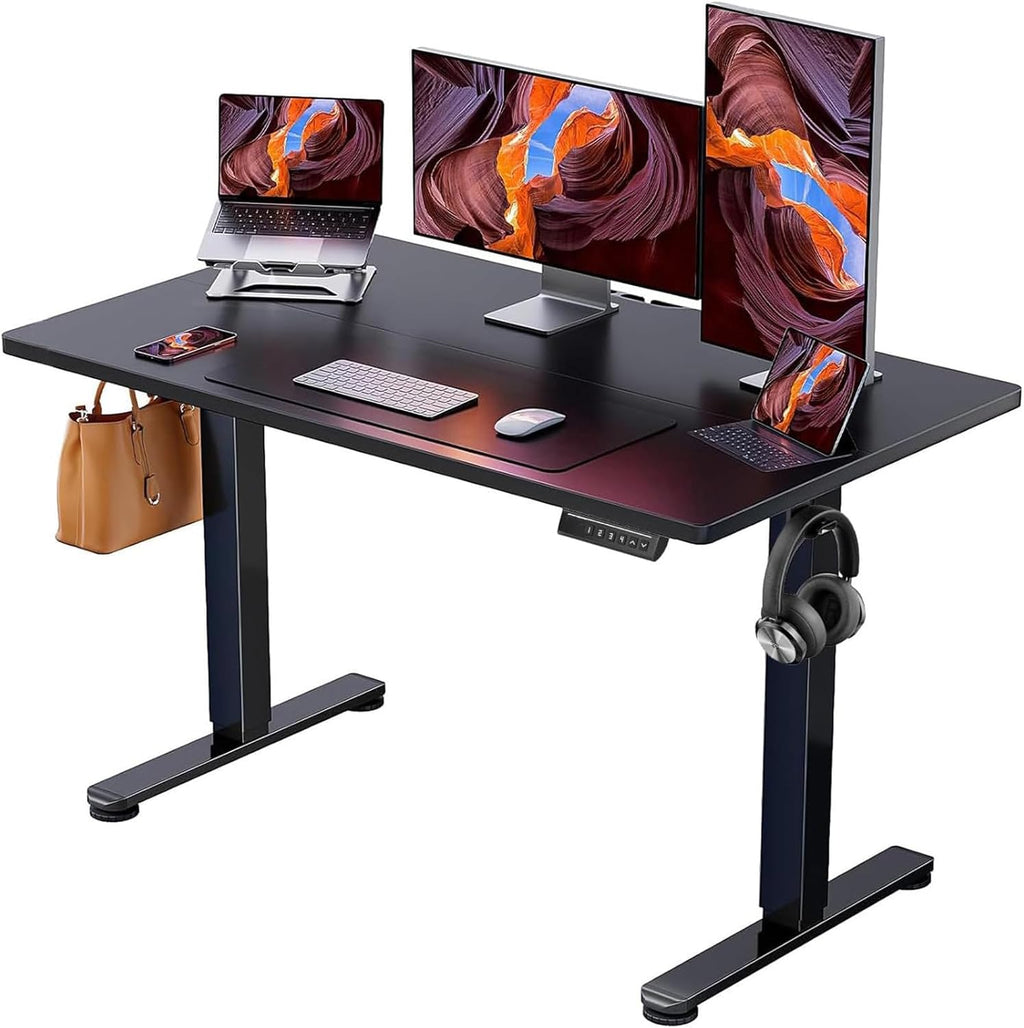 ErGear Electric Standing Desk, 48‘’x24‘’ Height Adjustable Sit Stand up Desk, 4 Memory Computer Home Office Desk Standing Table with Splice Board (Black) -