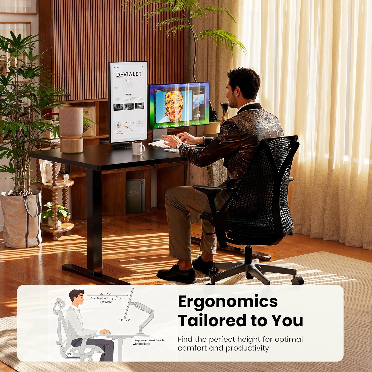 ErGear Electric Standing Desk, 48‘’x24‘’ Height Adjustable Sit Stand up Desk, 4 Memory Computer Home Office Desk Standing Table with Splice Board (Black) -