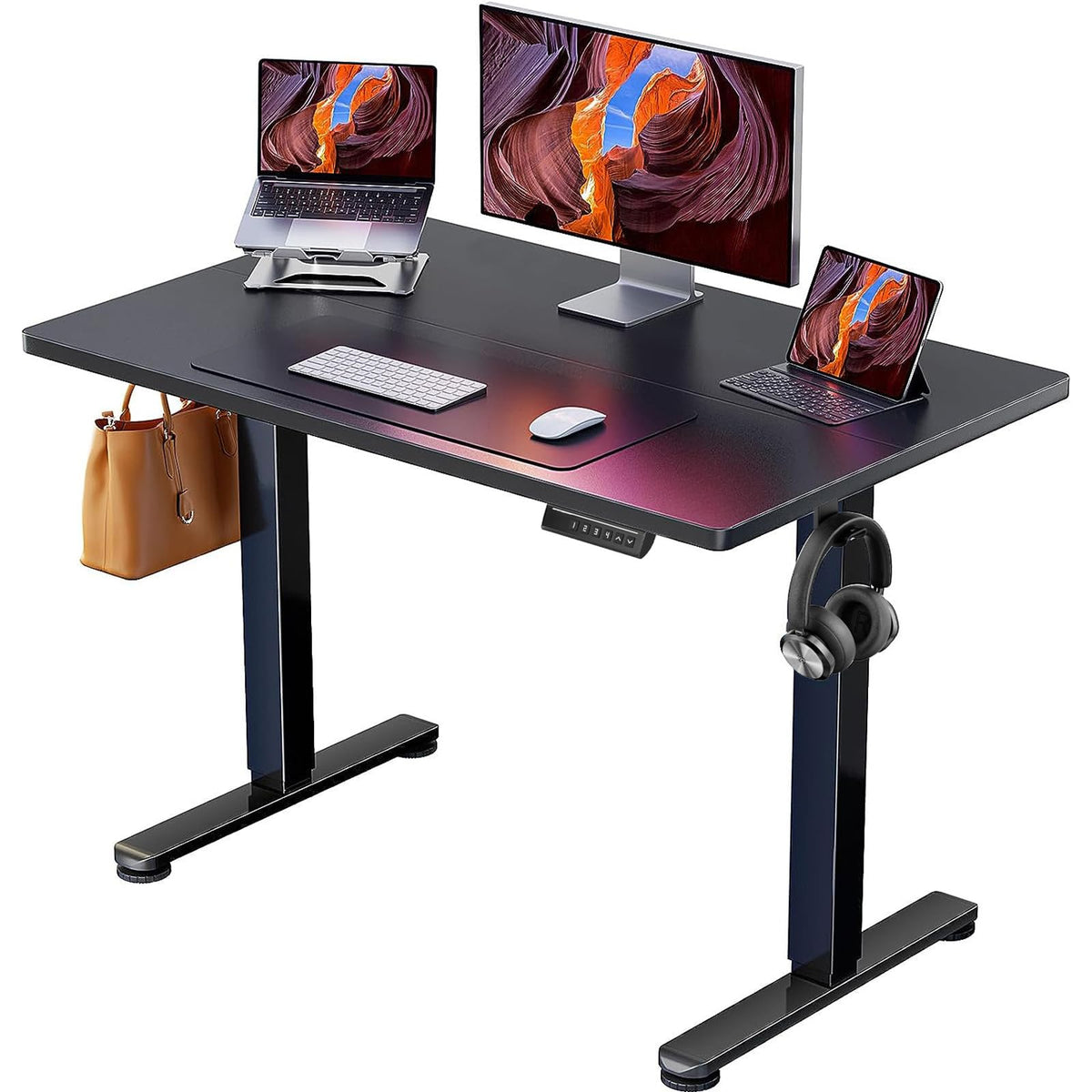 ErGear Electric Standing Desk, 48‘’x24‘’ Height Adjustable Sit Stand up Desk, 4 Memory Computer Home Office Desk Standing Table with Splice Board (Black) -