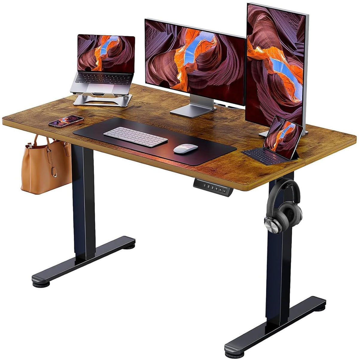 ErGear Electric Standing Desk, 48‘’x24‘’ Height Adjustable Sit Stand up Desk, 4 Memory Computer Home Office Desk Standing Table with Splice Board (Black) -