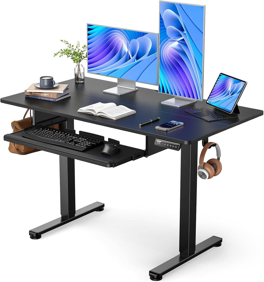 ErGear Electric Standing Desk with Full Size Keyboard Tray, Adjustable Height Sit Stand Up Desk, Home Office Desk Computer Workstation, 48x24 Inches, Black - Black
