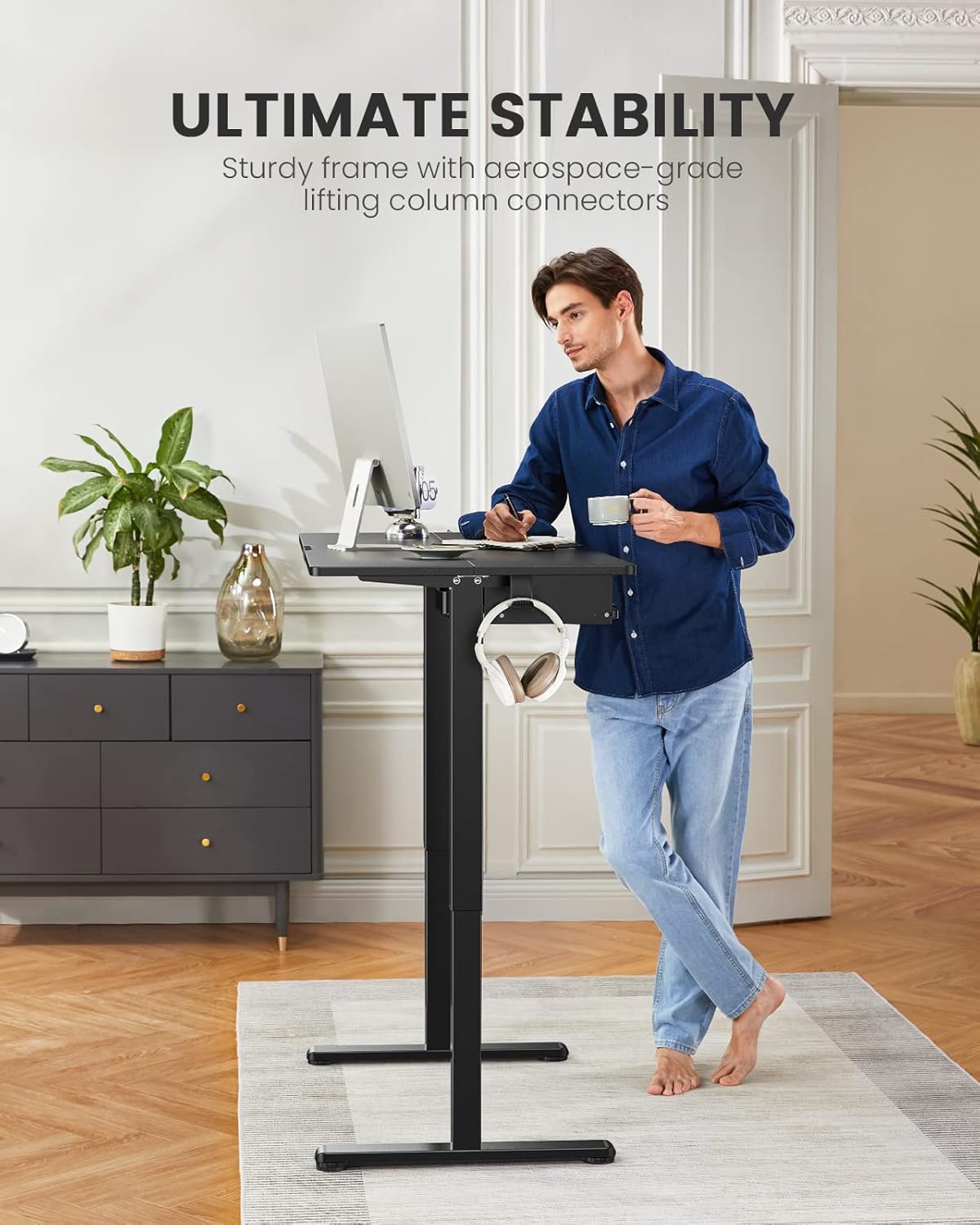 ErGear Electric Standing Desk with Full Size Keyboard Tray, Adjustable Height Sit Stand Up Desk, Home Office Desk Computer Workstation, 48x24 Inches, Black - Black