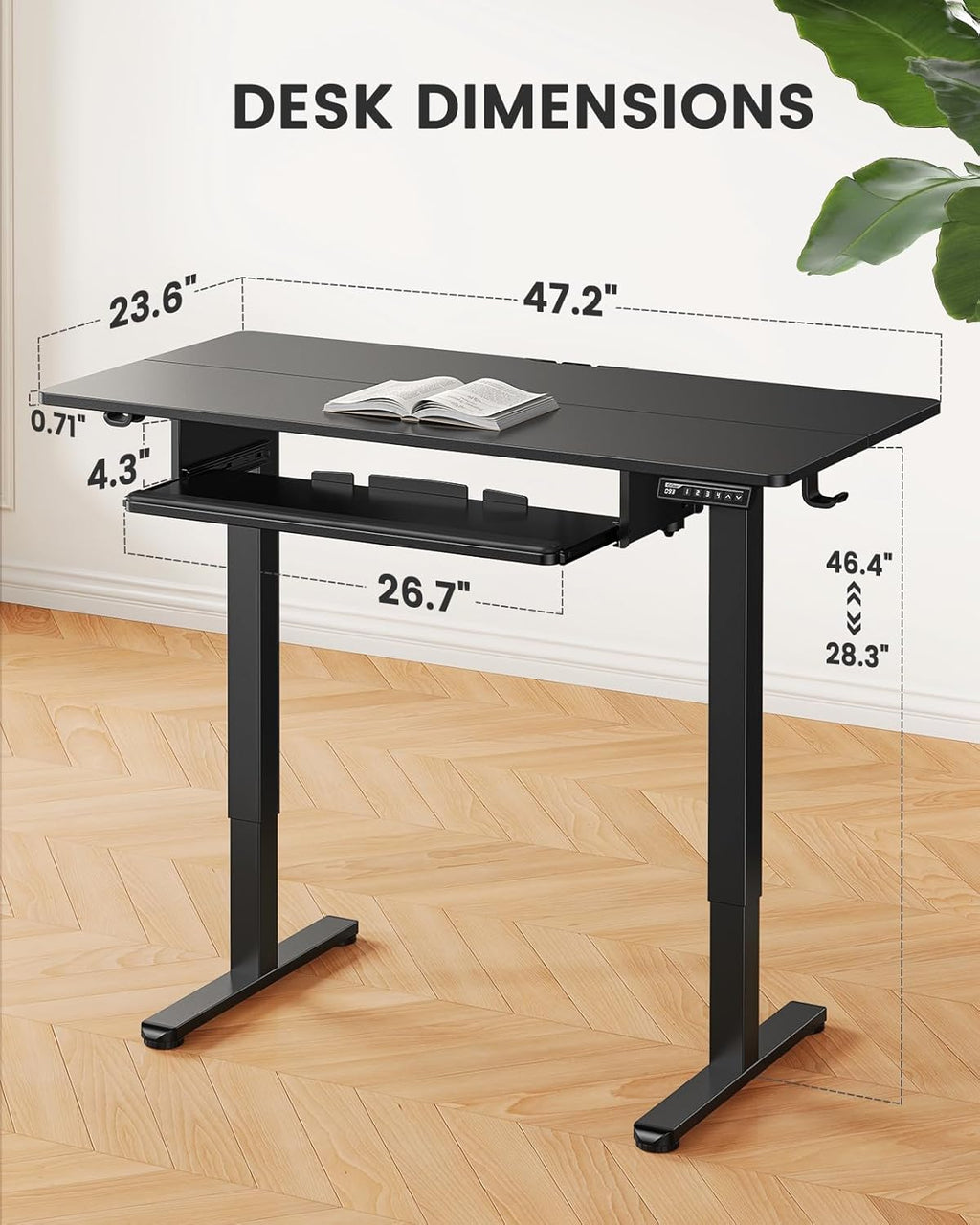 ErGear Electric Standing Desk with Full Size Keyboard Tray, Adjustable Height Sit Stand Up Desk, Home Office Desk Computer Workstation, 48x24 Inches, Black - Black