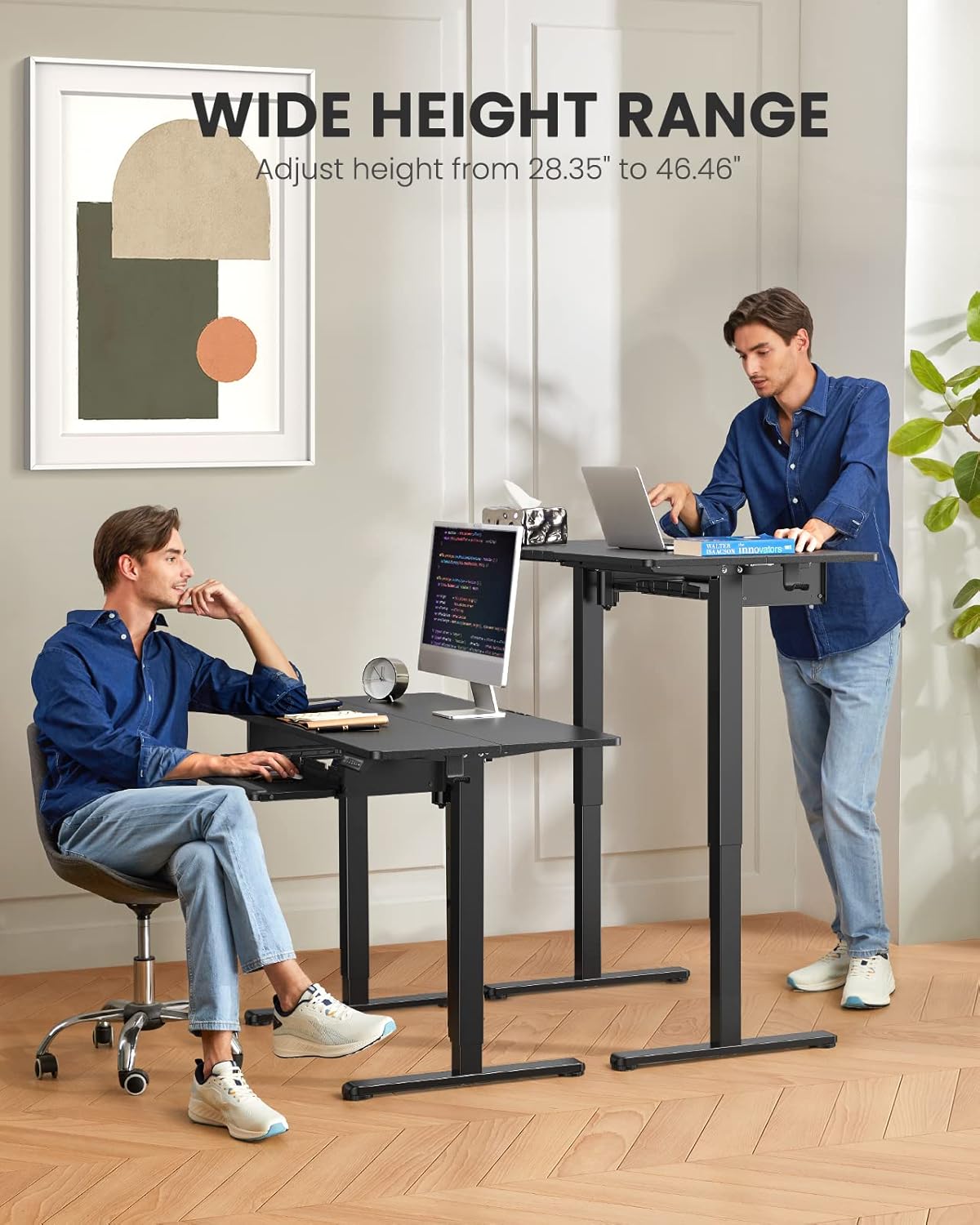 ErGear Electric Standing Desk with Full Size Keyboard Tray, Adjustable Height Sit Stand Up Desk, Home Office Desk Computer Workstation, 48x24 Inches, Black - Black