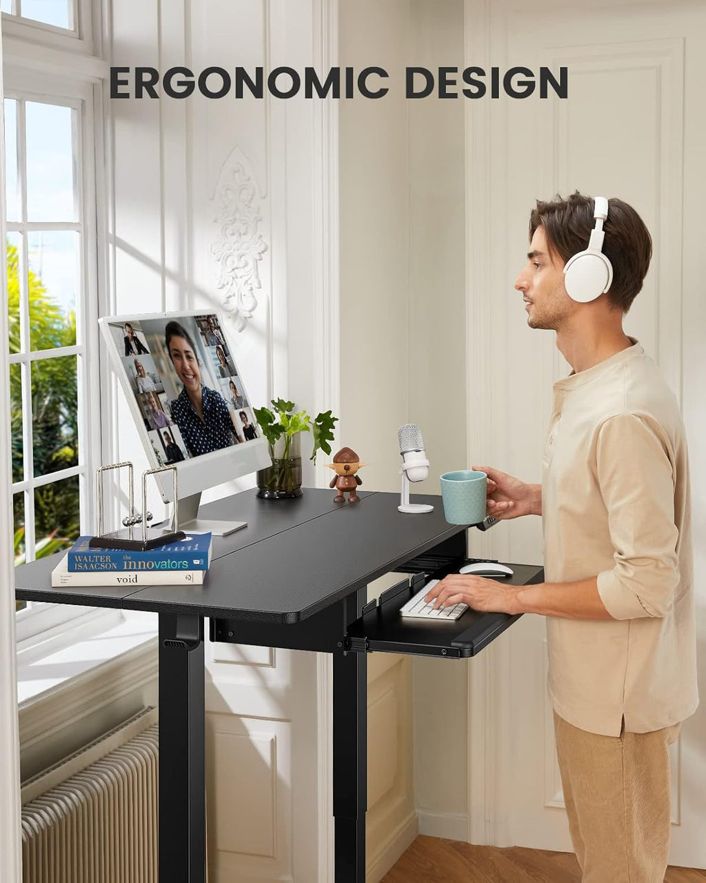 ErGear Electric Standing Desk with Full Size Keyboard Tray, Adjustable Height Sit Stand Up Desk, Home Office Desk Computer Workstation, 48x24 Inches, Black - Black
