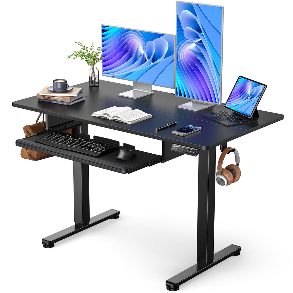 ErGear Electric Standing Desk with Keyboard Tray, 55x28 Inches Adjustable Height Sit Stand Up Desk, Home Office Desk Computer Workstation, Black - Black