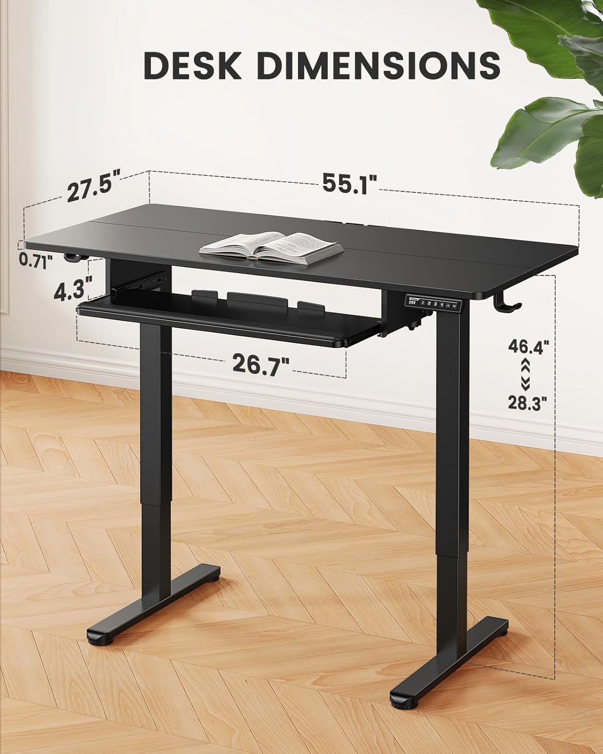 ErGear Electric Standing Desk with Keyboard Tray, 55x28 Inches Adjustable Height Sit Stand Up Desk, Home Office Desk Computer Workstation, Black - Black
