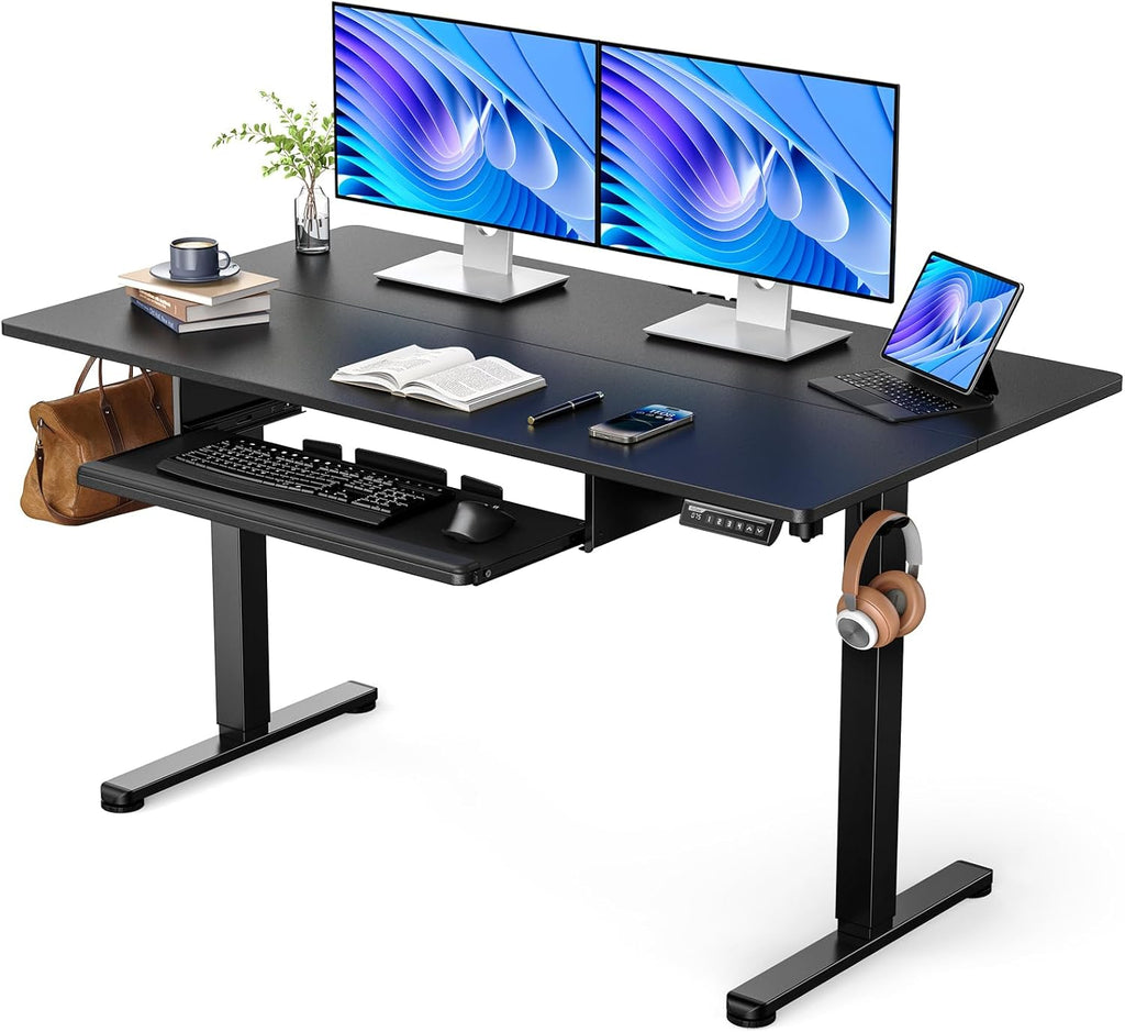 ErGear Electric Standing Desk with Keyboard Tray, 55x28 Inches Adjustable Height Sit Stand Up Desk, Home Office Desk Computer Workstation, Black - Black