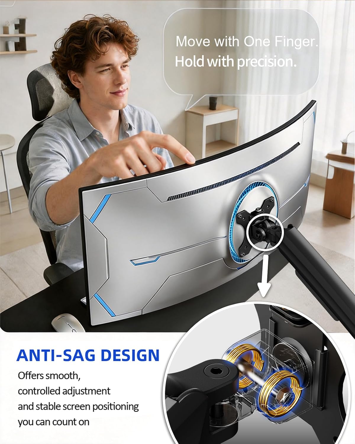 ErGear Heavy Duty Monitor Arm for 13-49″ Ultrawide Screens, 37.4 lbs Capacity, Full Motion Monitor Desk Mount, Rock-Solid Support, Dual C-Clamp & Grommet Mount, VESA 75x75/100x100mm - Triple Arms