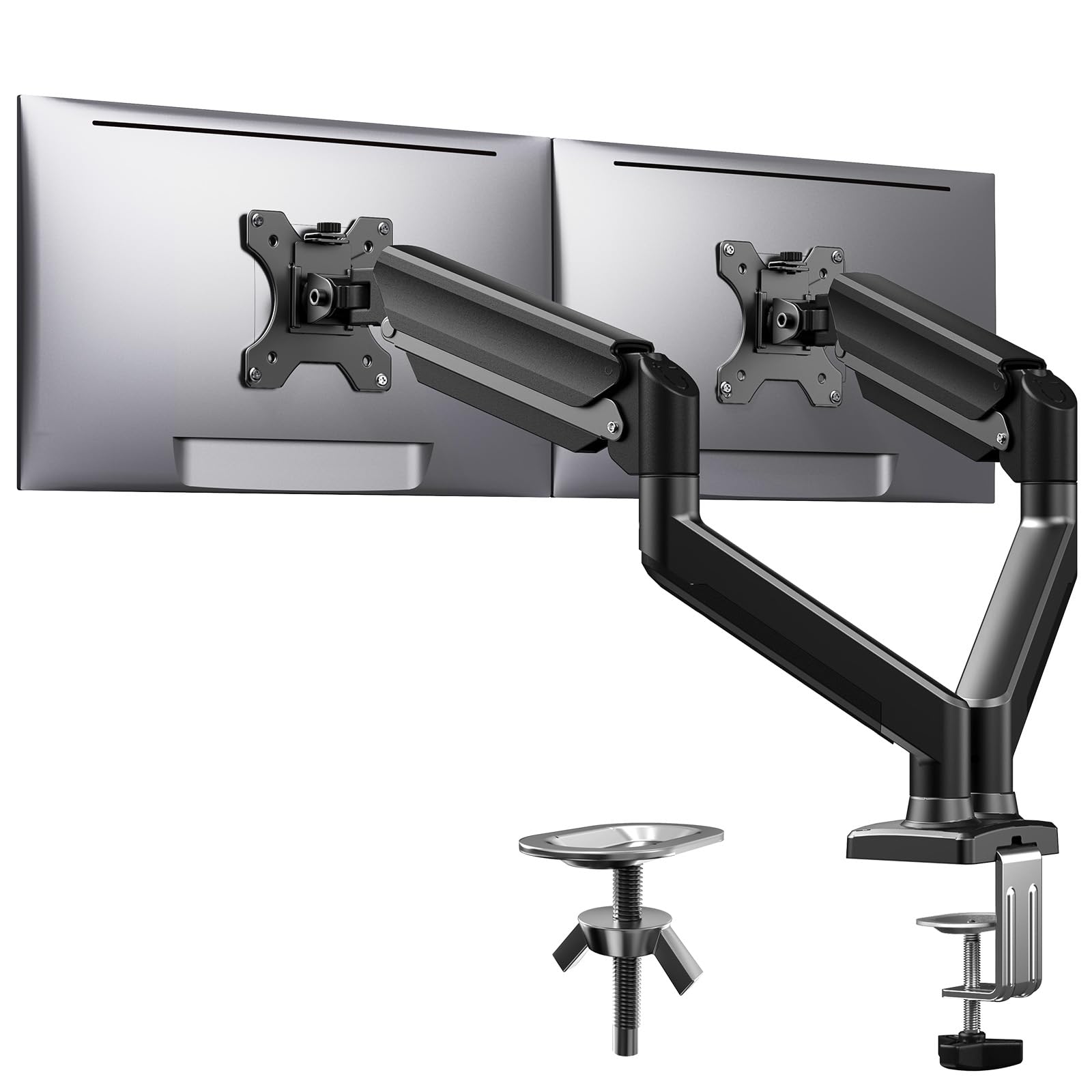 ErGear Heavy Duty Monitor Arm for 13-49″ Ultrawide Screens, 37.4 lbs Capacity, Full Motion Monitor Desk Mount, Rock-Solid Support, Dual C-Clamp & Grommet Mount, VESA 75x75/100x100mm - Dual Arms