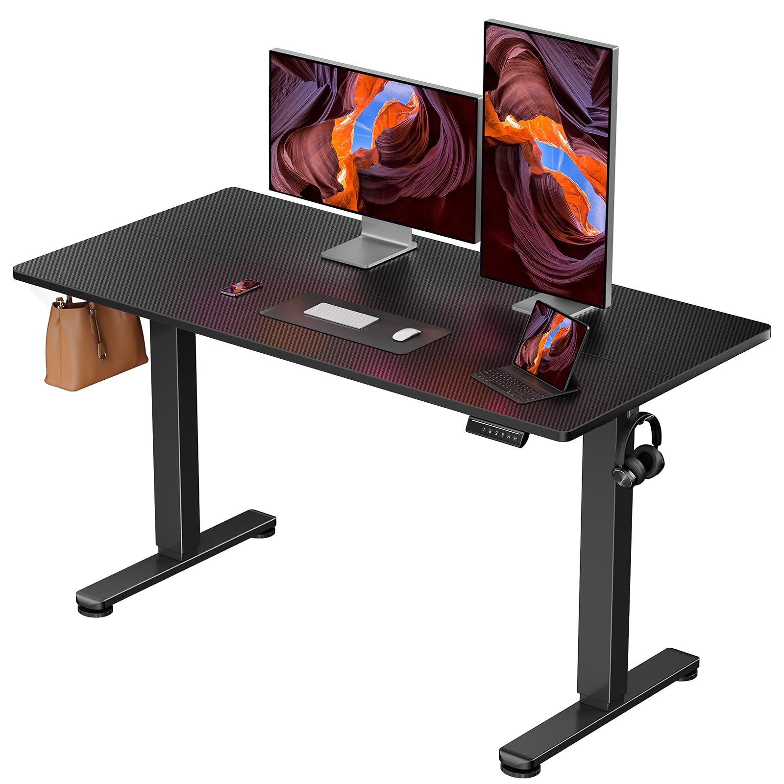 ErGear Height Adjustable Electric Standing Desk, 32 x 19 Inches Sit Stand up Desk, Memory Computer Home Office Desk, Black - Carbon Fiber Black