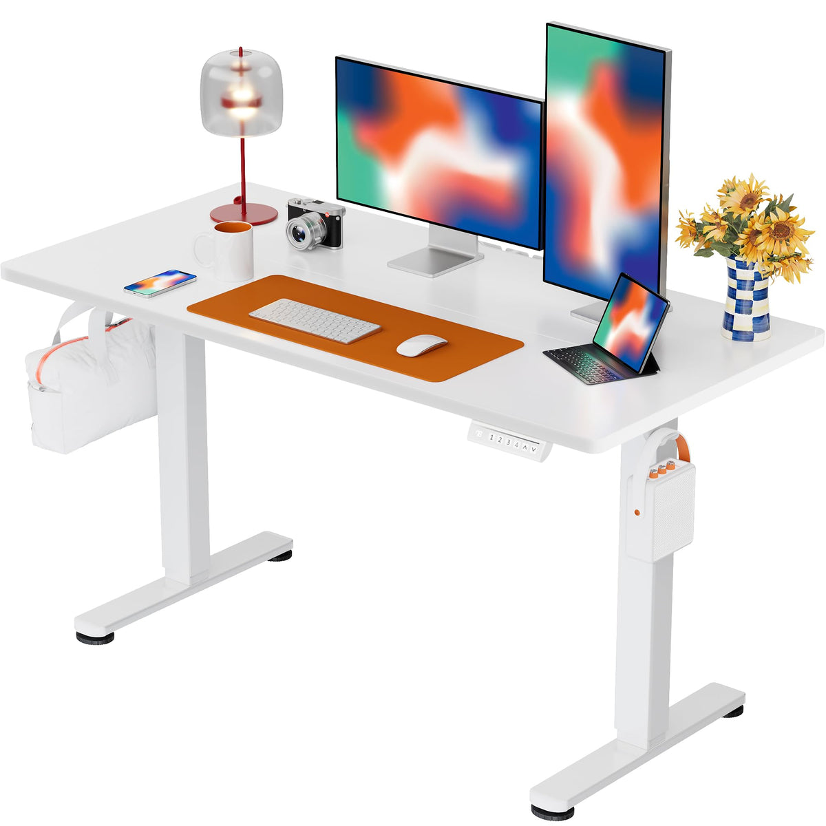 ErGear Height Adjustable Electric Standing Desk, 32 x 19 Inches Sit Stand up Desk, Memory Computer Home Office Desk, Black - White