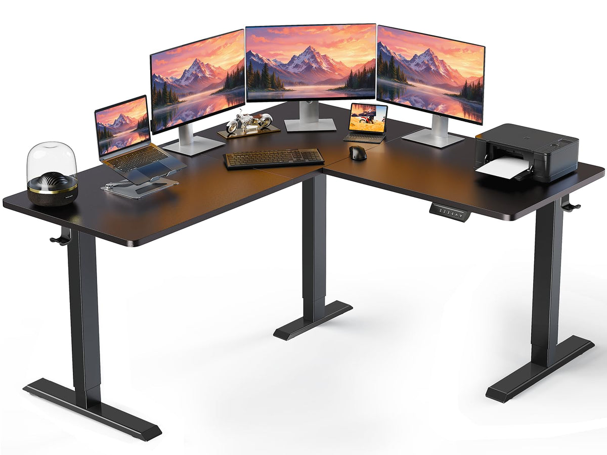 ErGear L Shaped Standing Desk, 63"x55" Electric Adjustable Height Sit Stand up Desk, Ergonomic Large Computer Table, Left & Right Interchangeable Installation, Suitable for Home Office, Light Vintage - 63" X 55"