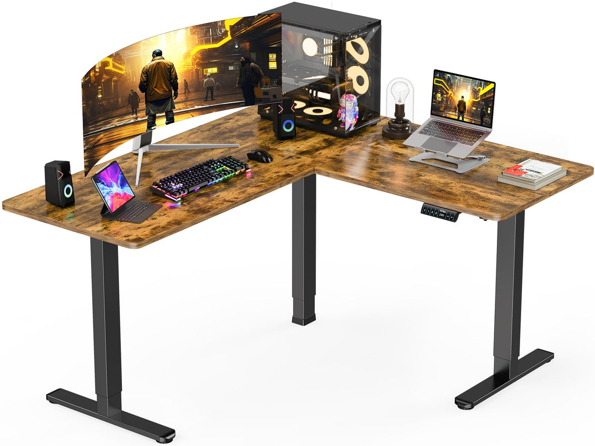 ErGear L Shaped Standing Desk, 63"x55" Electric Adjustable Height Sit Stand up Desk, Ergonomic Large Computer Table, Left & Right Interchangeable Installation, Suitable for Home Office, Light Vintage - 63" X 55"