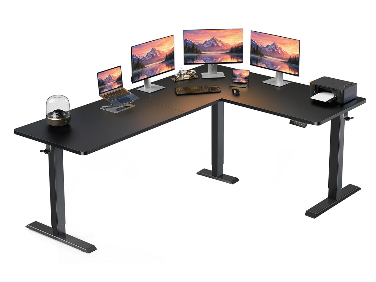 ErGear L Shaped Standing Desk, 63"x55" Electric Adjustable Height Sit Stand up Desk, Ergonomic Large Computer Table, Left & Right Interchangeable Installation, Suitable for Home Office, Light Vintage - 75" X 63"