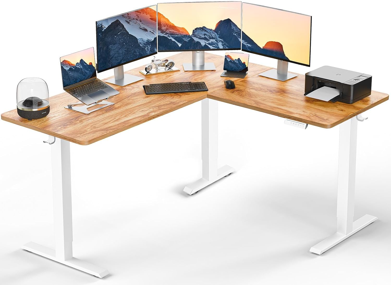ErGear L Shaped Standing Desk, 63"x55" Electric Adjustable Height Sit Stand up Desk, Ergonomic Large Computer Table, Left & Right Interchangeable Installation, Suitable for Home Office, Light Vintage - 75" X 63"