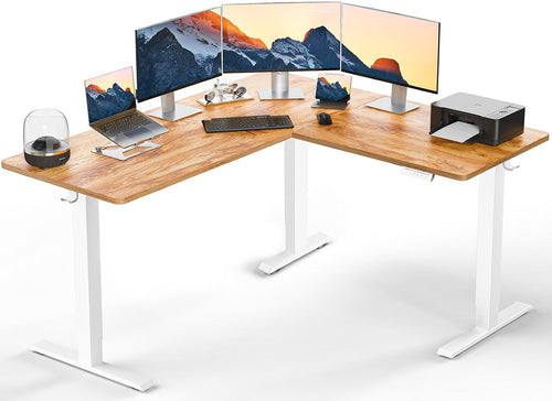 ErGear L Shaped Standing Desk, 63"x55" Electric Adjustable Height Sit Stand up Desk, Ergonomic Large Computer Table, Left & Right Interchangeable Installation, Suitable for Home Office, Light Vintage - 75" X 63"