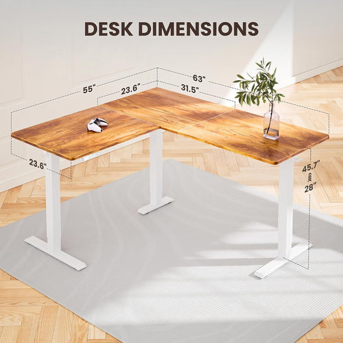 ErGear L Shaped Standing Desk, 63"x55" Electric Adjustable Height Sit Stand up Desk, Ergonomic Large Computer Table, Left & Right Interchangeable Installation, Suitable for Home Office, Light Vintage - 75" X 63"