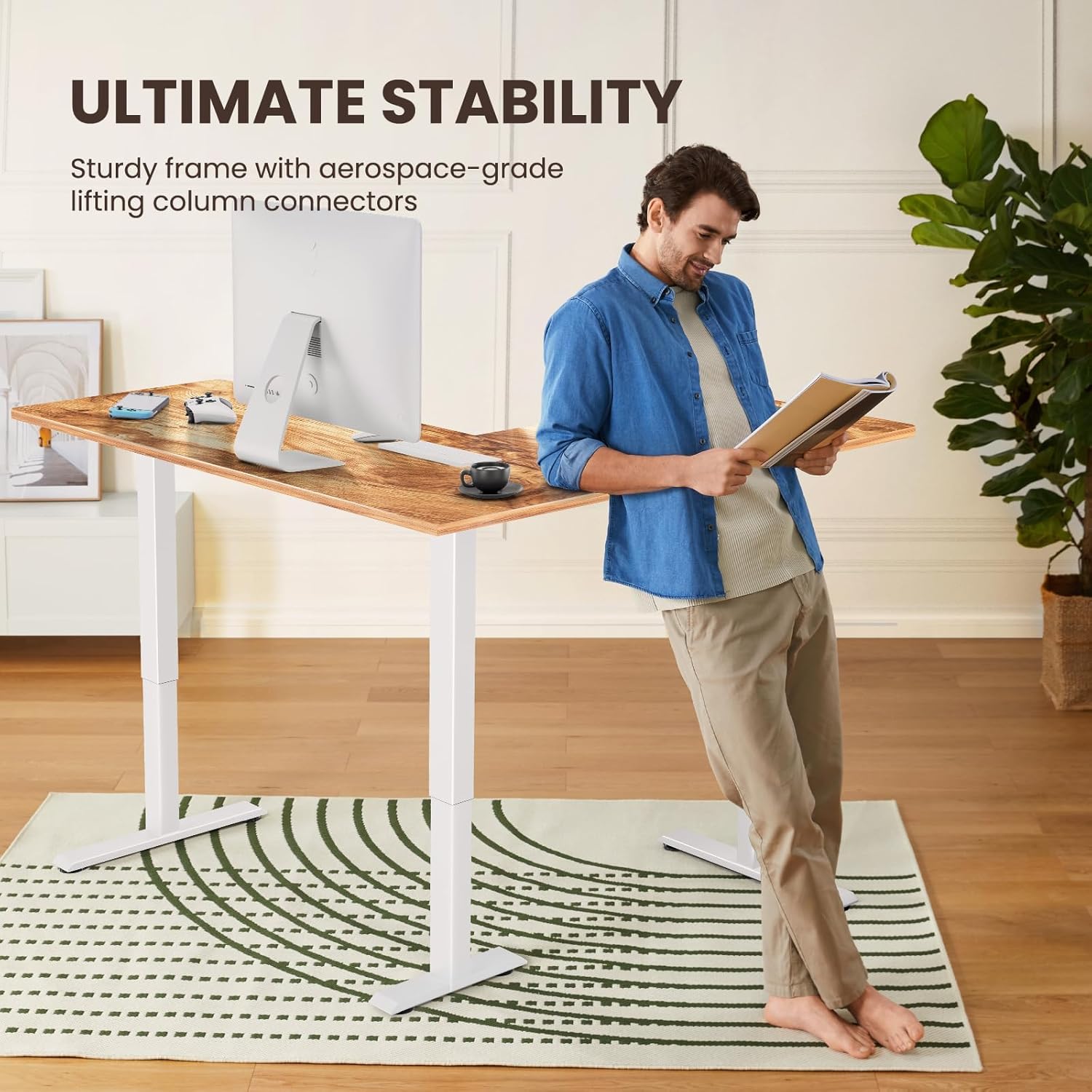 ErGear L Shaped Standing Desk, 63"x55" Electric Adjustable Height Sit Stand up Desk, Ergonomic Large Computer Table, Left & Right Interchangeable Installation, Suitable for Home Office, Light Vintage - 75" X 63"