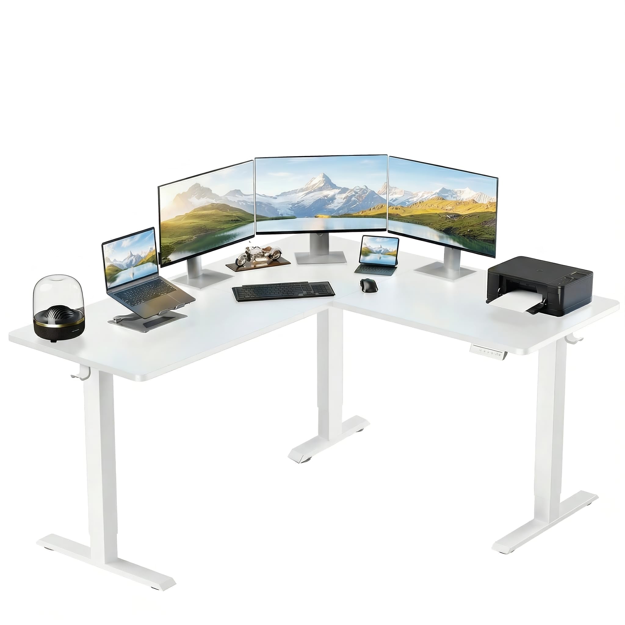 ErGear L Shaped Standing Desk, 63"x55" Electric Adjustable Height Sit Stand up Desk, Ergonomic Large Computer Table, Left & Right Interchangeable Installation, Suitable for Home Office, Light Vintage - 63" X 55"