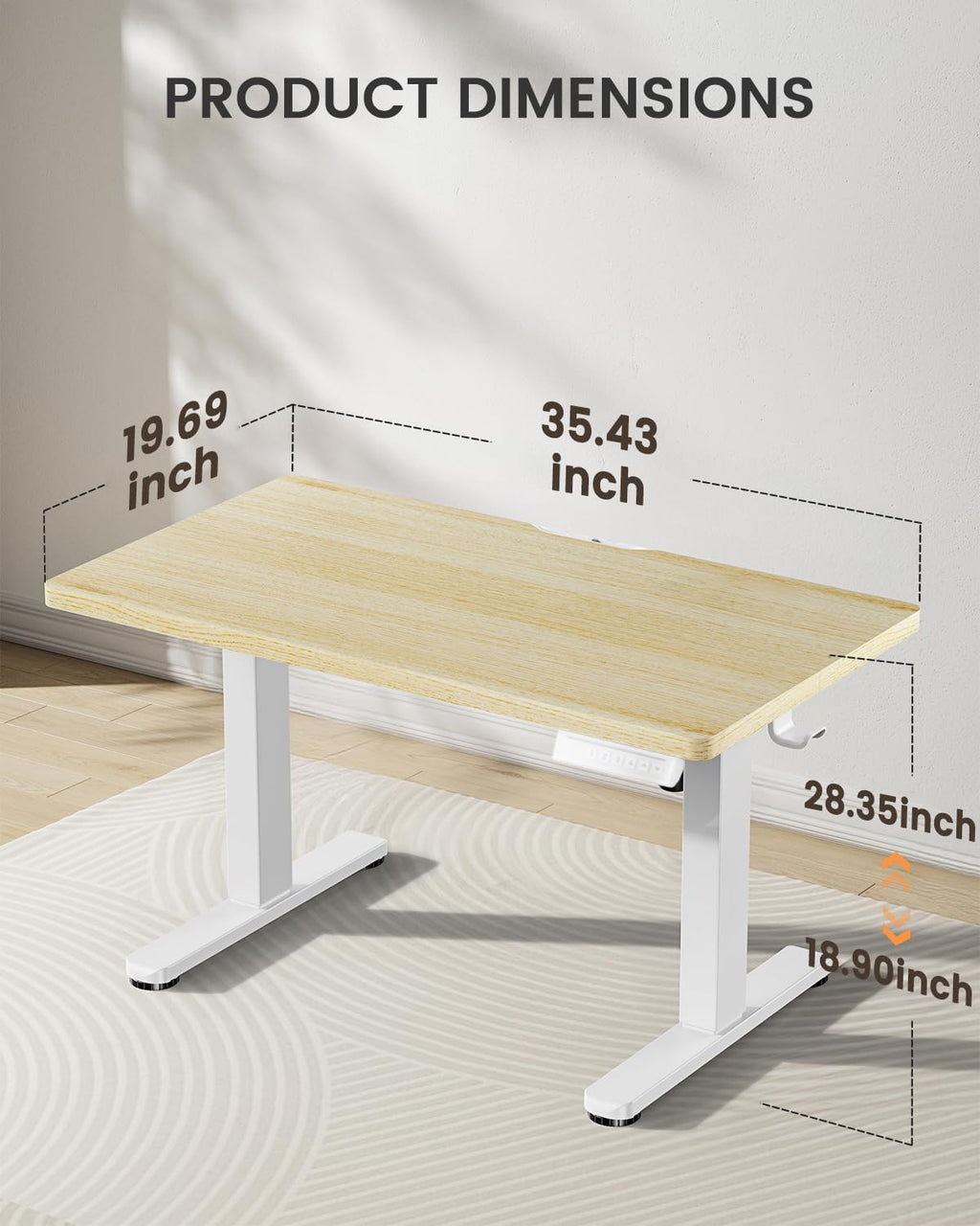 ErGear Low Height Adjustable Desk, Lifts 18.9-28.4 Inches, 35 X 20 Inches Electric Standing Desk for Kids, 4 Height Memory Settings & Storage Hooks, Home Office Computer Table & Study Desk, Natural -