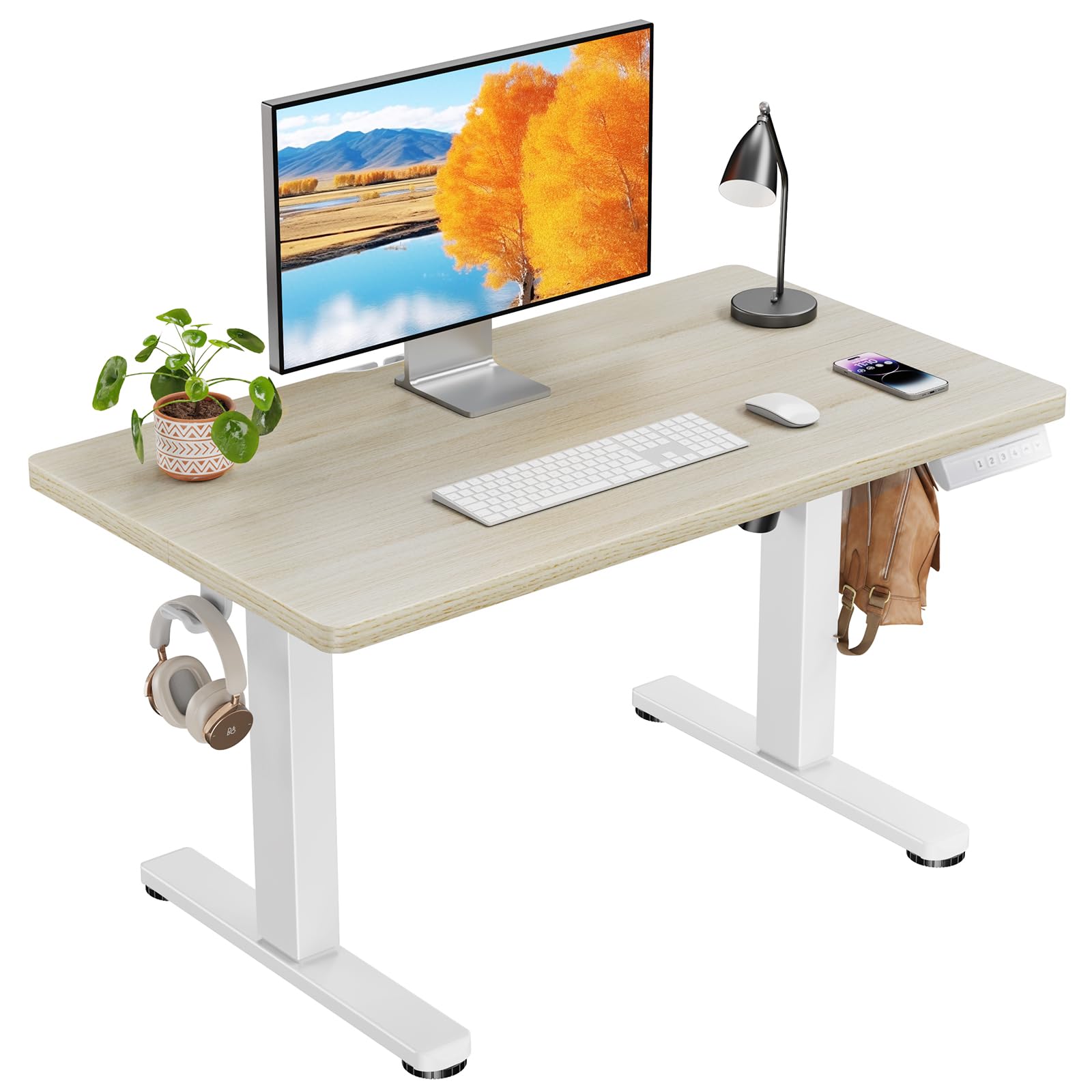 ErGear Low Height Adjustable Desk, Lifts 18.9-28.4 Inches, 35 X 20 Inches Electric Standing Desk for Kids, 4 Height Memory Settings & Storage Hooks, Home Office Computer Table & Study Desk, Walnut - 35 X 20 Inch