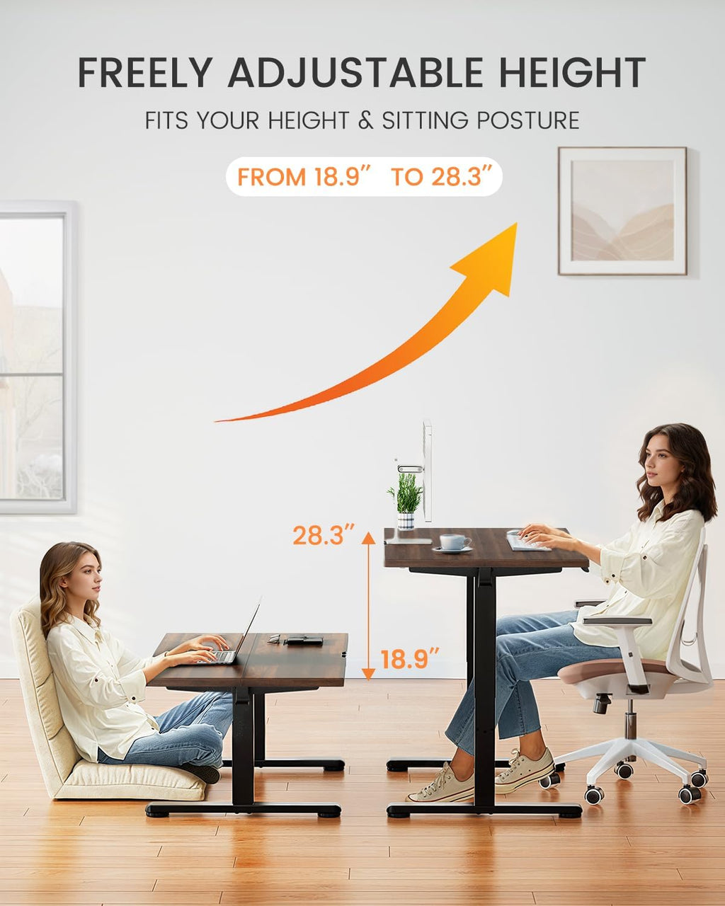 ErGear Low Height Adjustable Desk, Lifts 18.9-28.4 Inches, 35 X 20 Inches Electric Standing Desk for Kids, 4 Height Memory Settings & Storage Hooks, Home Office Computer Table & Study Desk, Walnut - 35 X 20 Inch