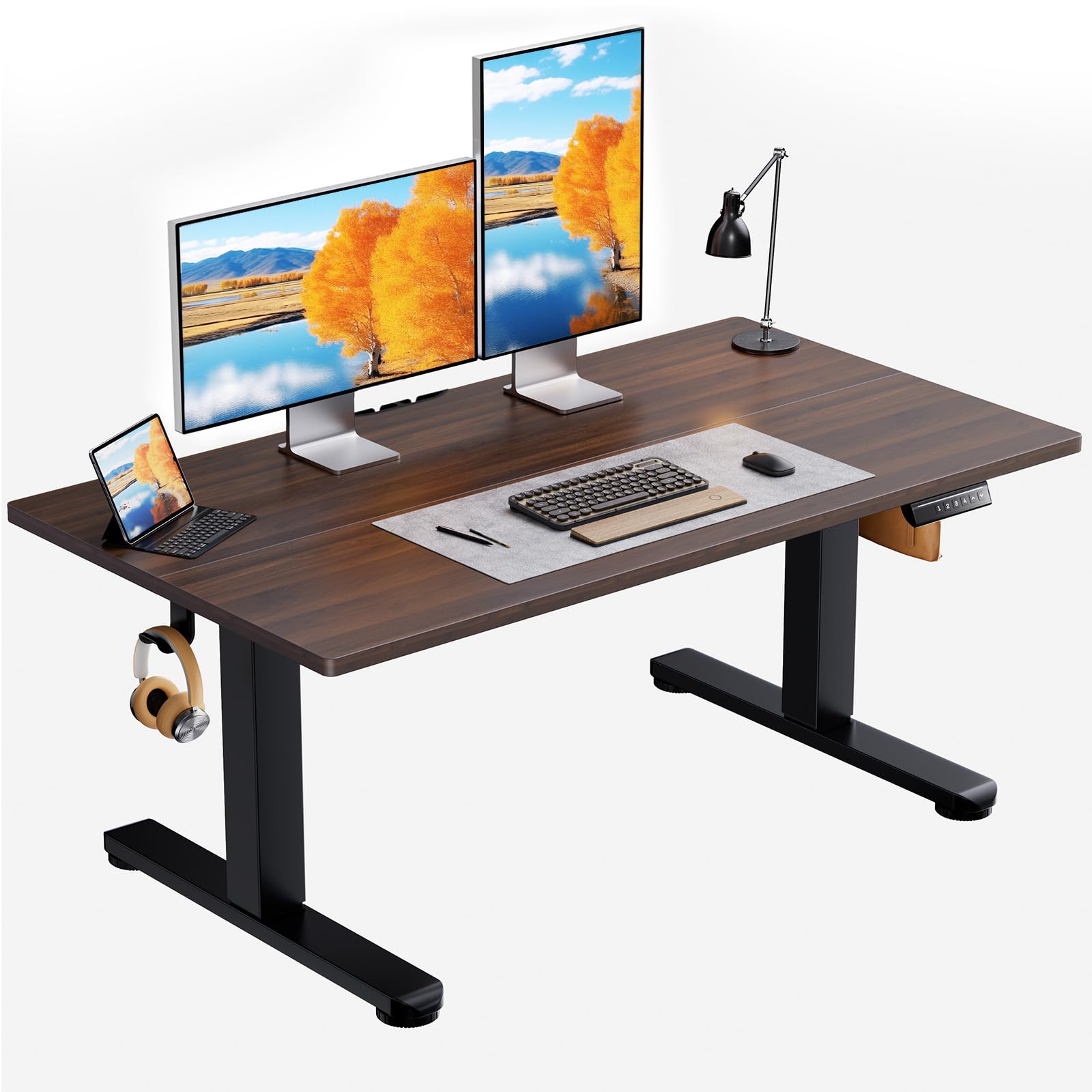 ErGear Low Height Adjustable Desk, Lifts 18.9-28.4 Inches, 35 X 20 Inches Electric Standing Desk for Kids, 4 Height Memory Settings & Storage Hooks, Home Office Computer Table & Study Desk, Walnut - 48 X 24 Inch