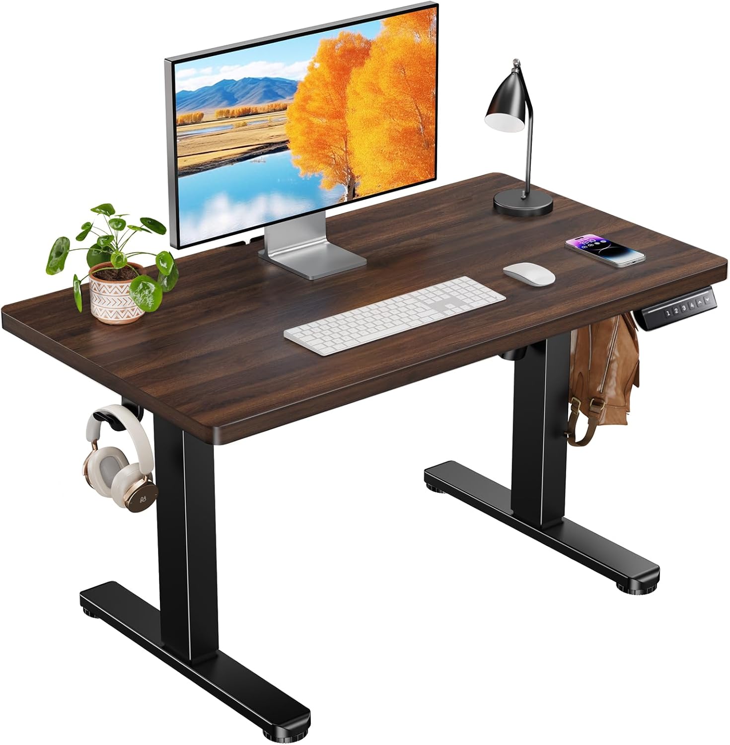 ErGear Low Height Adjustable Desk, Lifts 18.9-28.4 Inches, 35 X 20 Inches Electric Standing Desk for Kids, 4 Height Memory Settings & Storage Hooks, Home Office Computer Table & Study Desk, Walnut - 35 X 20 Inch