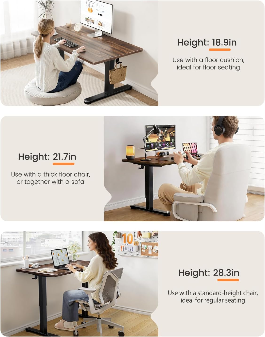 ErGear Low Height Adjustable Desk, Lifts 18.9-28.4 Inches, 35 X 20 Inches Electric Standing Desk for Kids, 4 Height Memory Settings & Storage Hooks, Home Office Computer Table & Study Desk, Walnut - 35 X 20 Inch