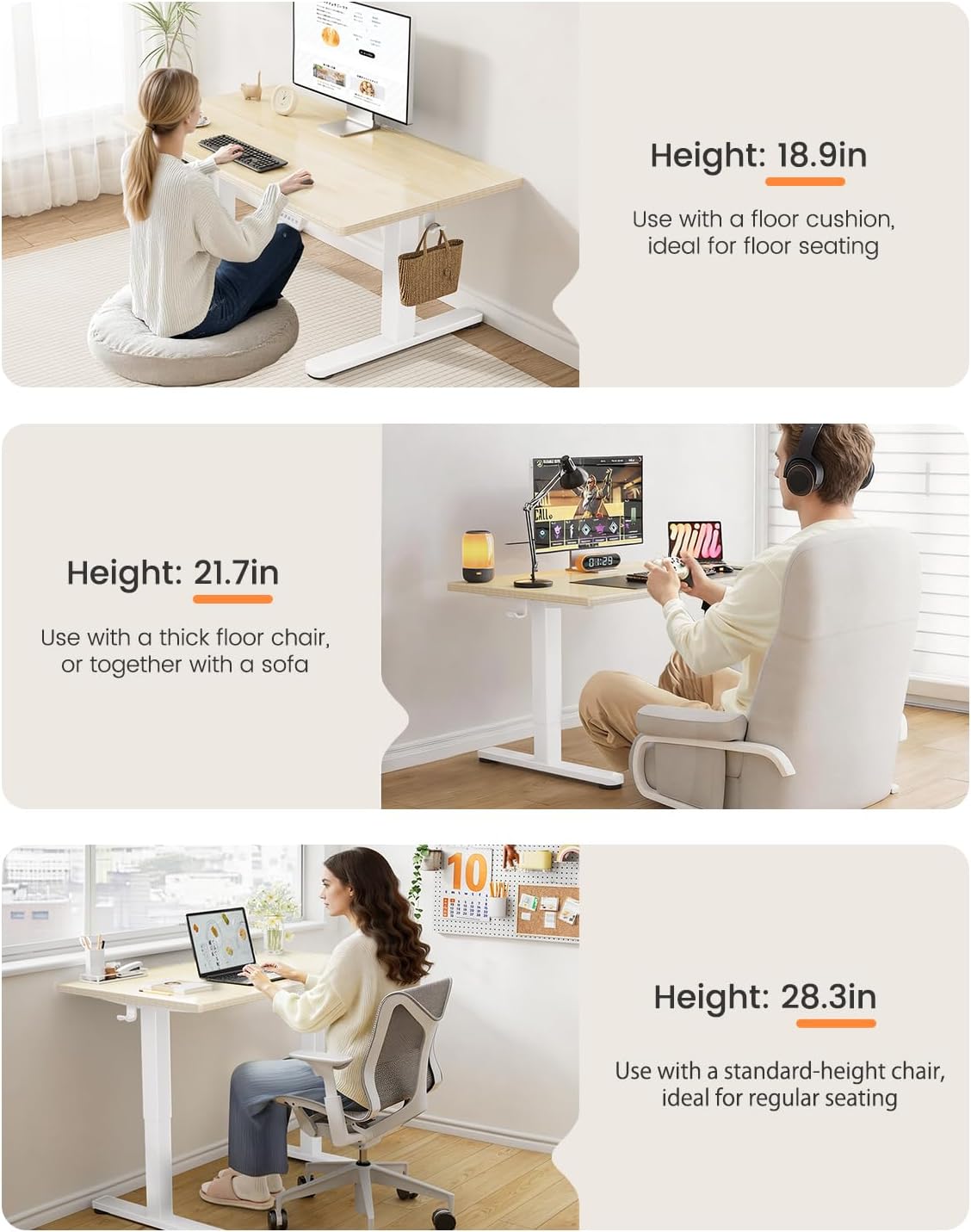 ErGear Low Height Adjustable Desk, Lifts 18.9-28.4 Inches, 35 X 20 Inches Electric Standing Desk for Kids, 4 Height Memory Settings & Storage Hooks, Home Office Computer Table & Study Desk, Natural -