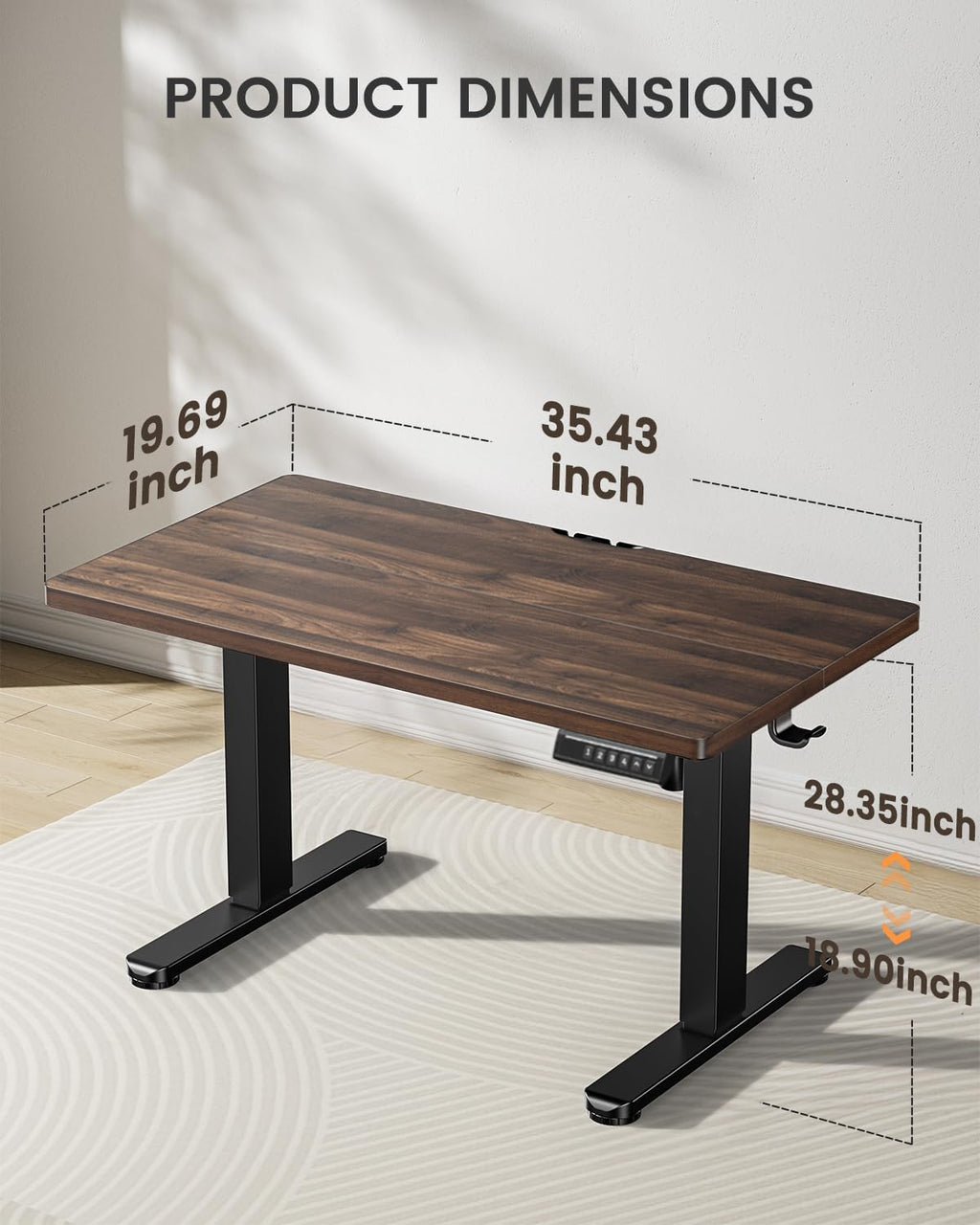 ErGear Low Height Adjustable Desk, Lifts 18.9-28.4 Inches, 35 X 20 Inches Electric Standing Desk for Kids, 4 Height Memory Settings & Storage Hooks, Home Office Computer Table & Study Desk, Walnut - 35 X 20 Inch
