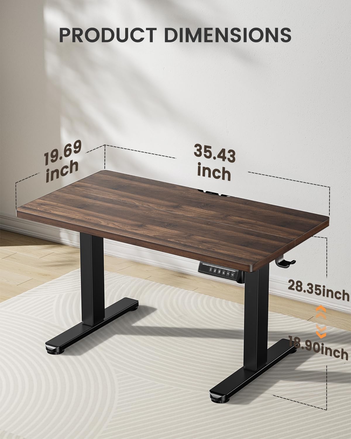 ErGear Low Height Adjustable Desk, Lifts 18.9-28.4 Inches, 35 X 20 Inches Electric Standing Desk for Kids, 4 Height Memory Settings & Storage Hooks, Home Office Computer Table & Study Desk, Walnut - 35 X 20 Inch