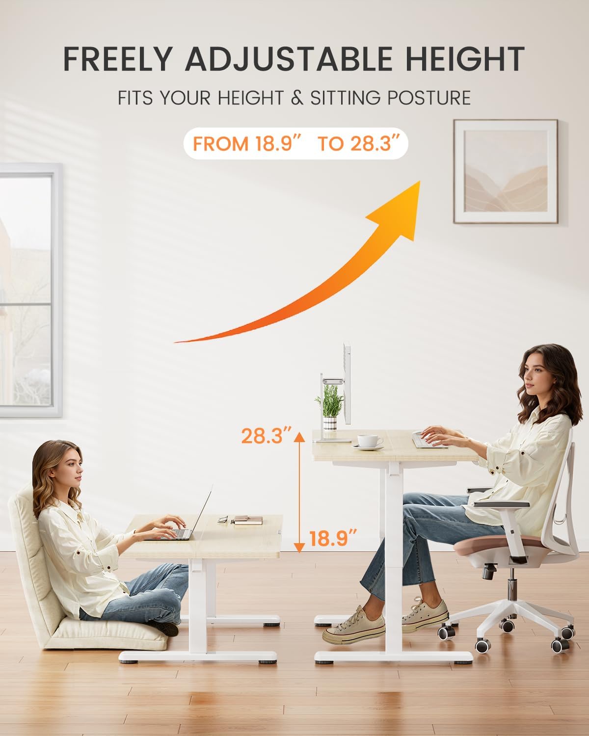 ErGear Low Height Adjustable Desk, Lifts 18.9-28.4 Inches, 35 X 20 Inches Electric Standing Desk for Kids, 4 Height Memory Settings & Storage Hooks, Home Office Computer Table & Study Desk, Natural -