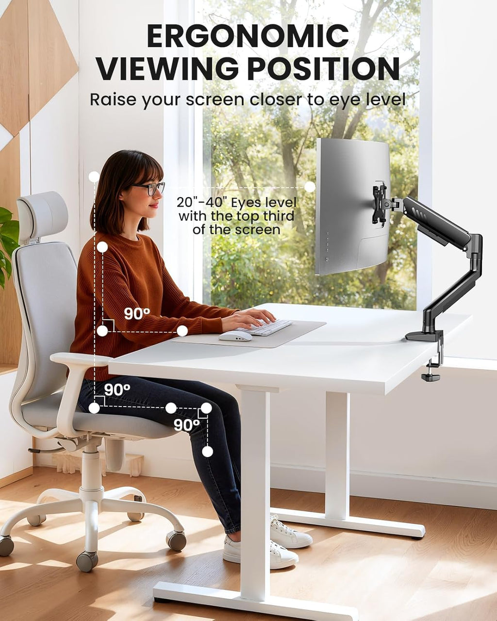 ErGear Single Monitor Arm, Adjustable Gaming Monitor Mount for 13–34 Inch Screens, Fast Install Computer Monitor Stand with Tool-Free VESA Mount, Cable Management, Holds 19.8 lbs, Max VESA 100x100mm -