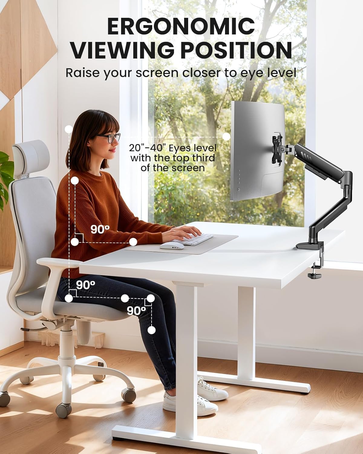 ErGear Single Monitor Arm, Adjustable Gaming Monitor Mount for 13–34 Inch Screens, Fast Install Computer Monitor Stand with Tool-Free VESA Mount, Cable Management, Holds 19.8 lbs, Max VESA 100x100mm -