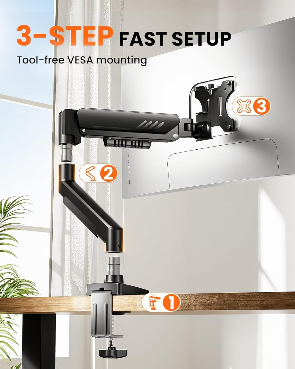 ErGear Single Monitor Arm, Adjustable Gaming Monitor Mount for 13–34 Inch Screens, Fast Install Computer Monitor Stand with Tool-Free VESA Mount, Cable Management, Holds 19.8 lbs, Max VESA 100x100mm -