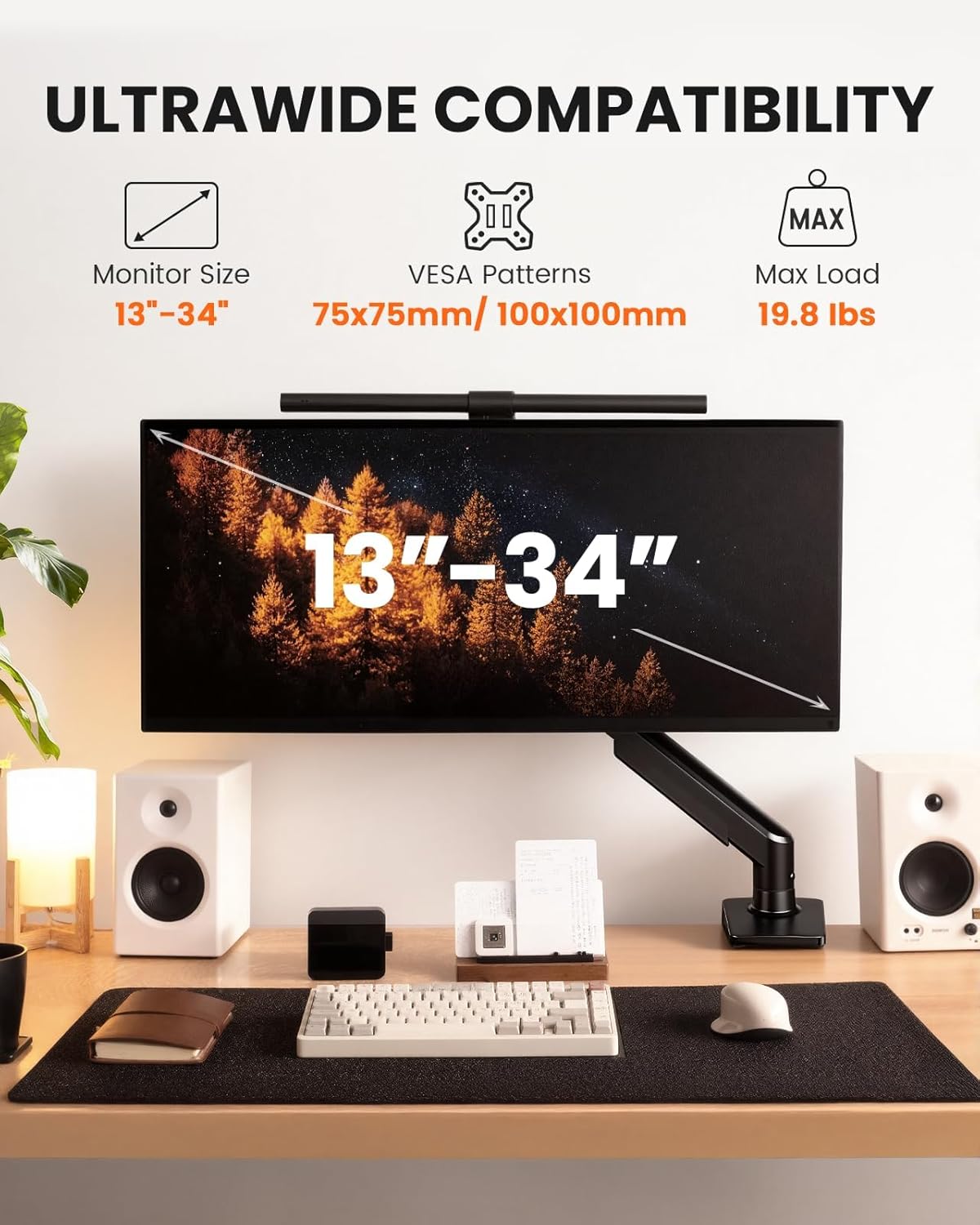 ErGear Single Monitor Arm, Adjustable Gaming Monitor Mount for 13–34 Inch Screens, Fast Install Computer Monitor Stand with Tool-Free VESA Mount, Cable Management, Holds 19.8 lbs, Max VESA 100x100mm -