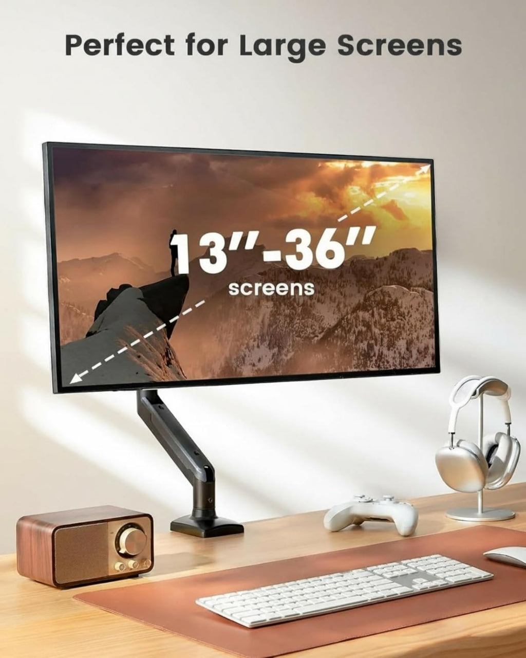 ErGear Single Monitor Arm for 13-36 Inch Screens, 22 lbs Capacity | Full-motion adjustment, C-clamp or grommet mounting, cable clips, 22 lbs support, ultrawide setup, VESA 75x75/100x100mm - 13"-36"